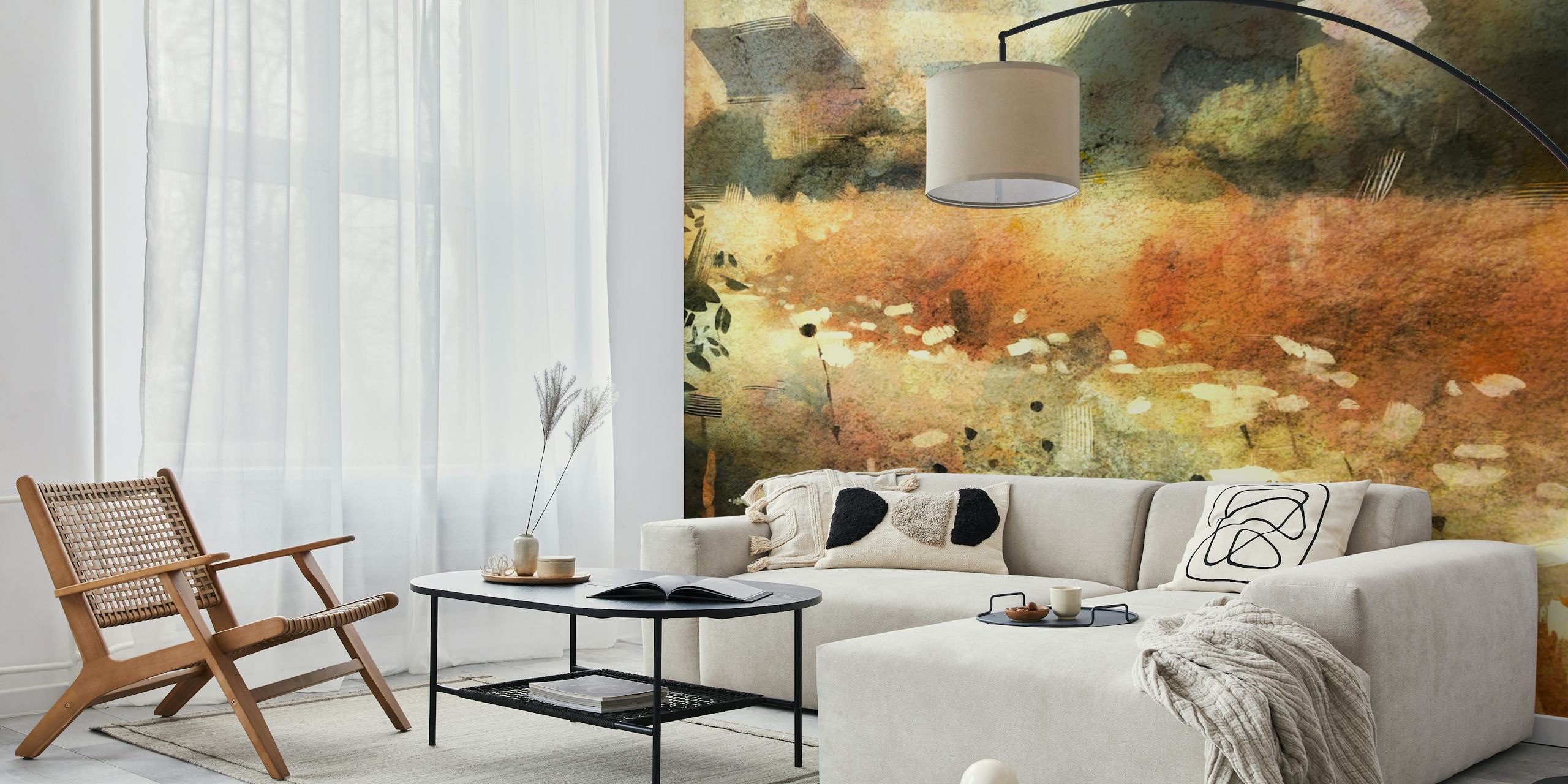 Daisy Field Sunset wallpaper in a room