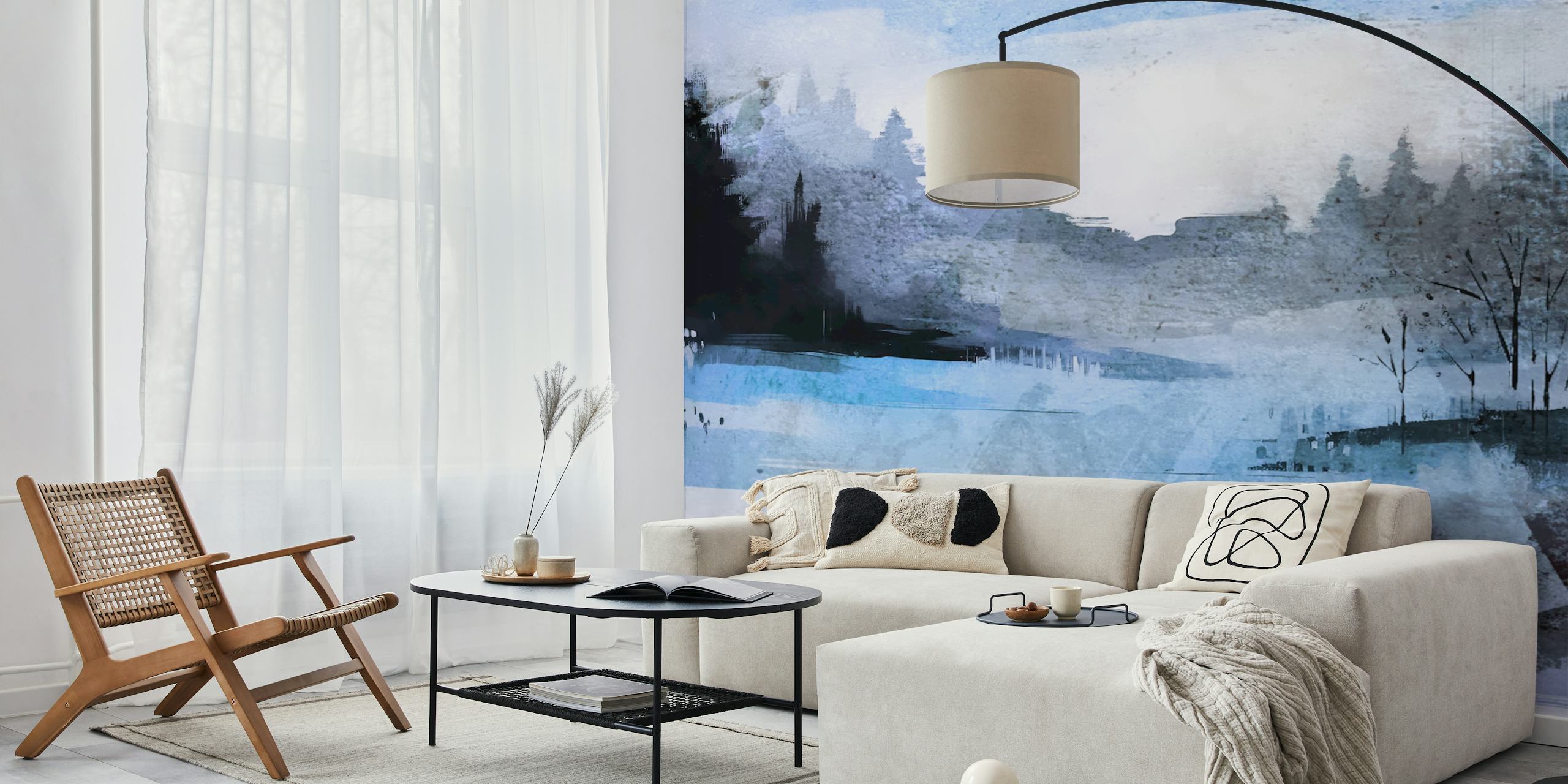 Abstract blue and gray forest landscape wallpaper