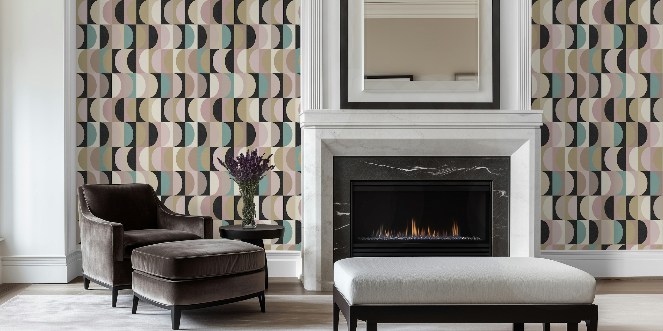Mid Century Modern Shapes wallpaper in a room