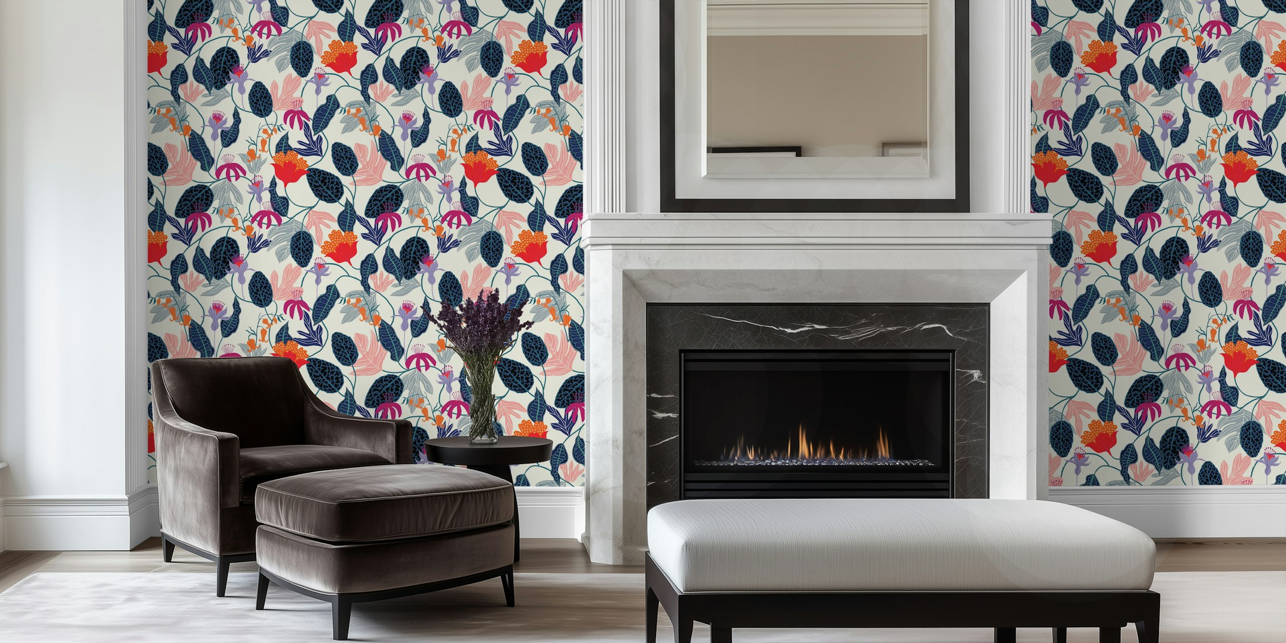 Kleurrijke bloemenbehang in een kamer