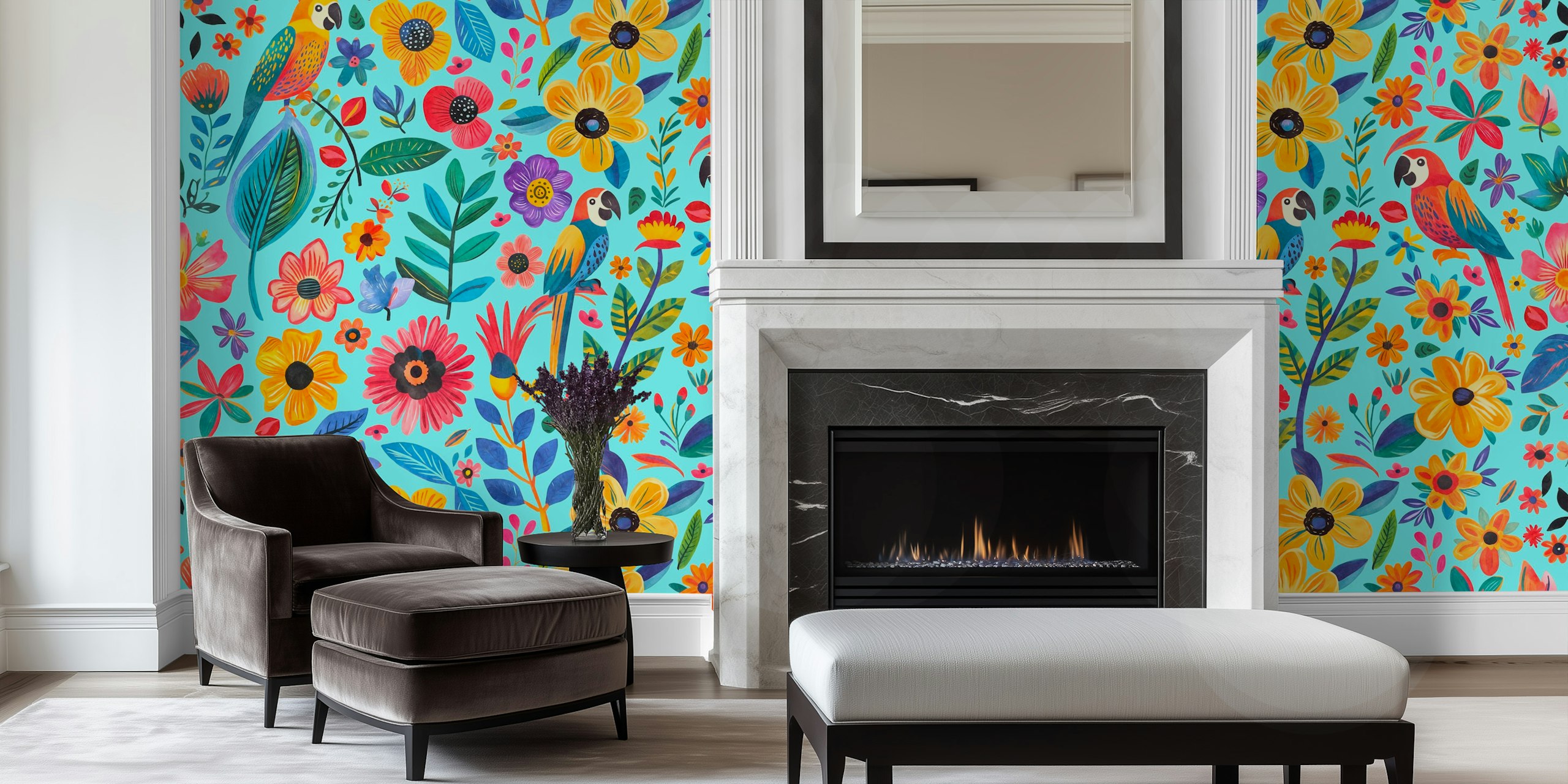 Whimsy tropical jungle behang in een kamer