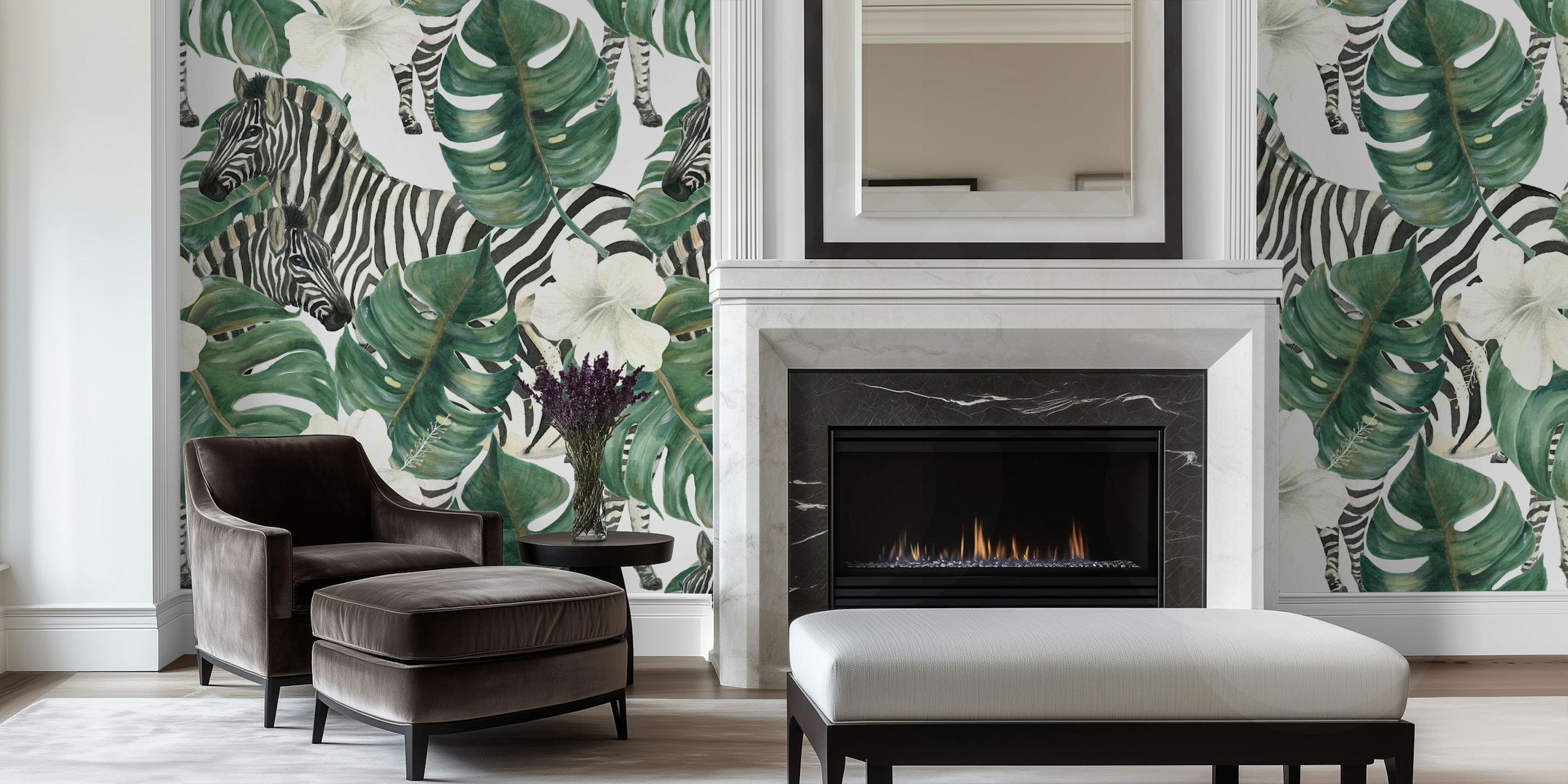 Jungle Zebras wallpaper in a room setting