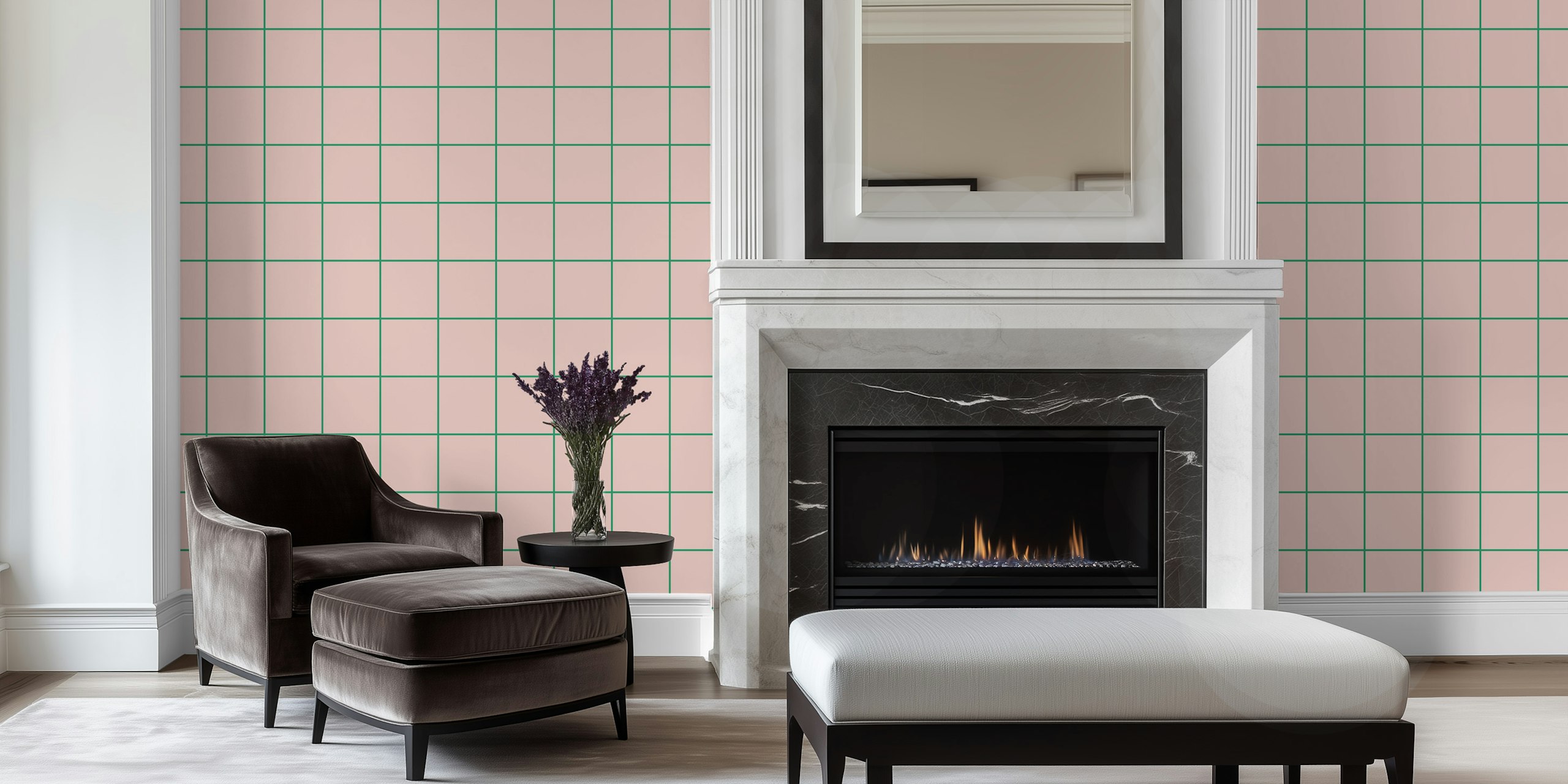 Tapeta Minimal Tile Squares u ružičastoj i zelenoj