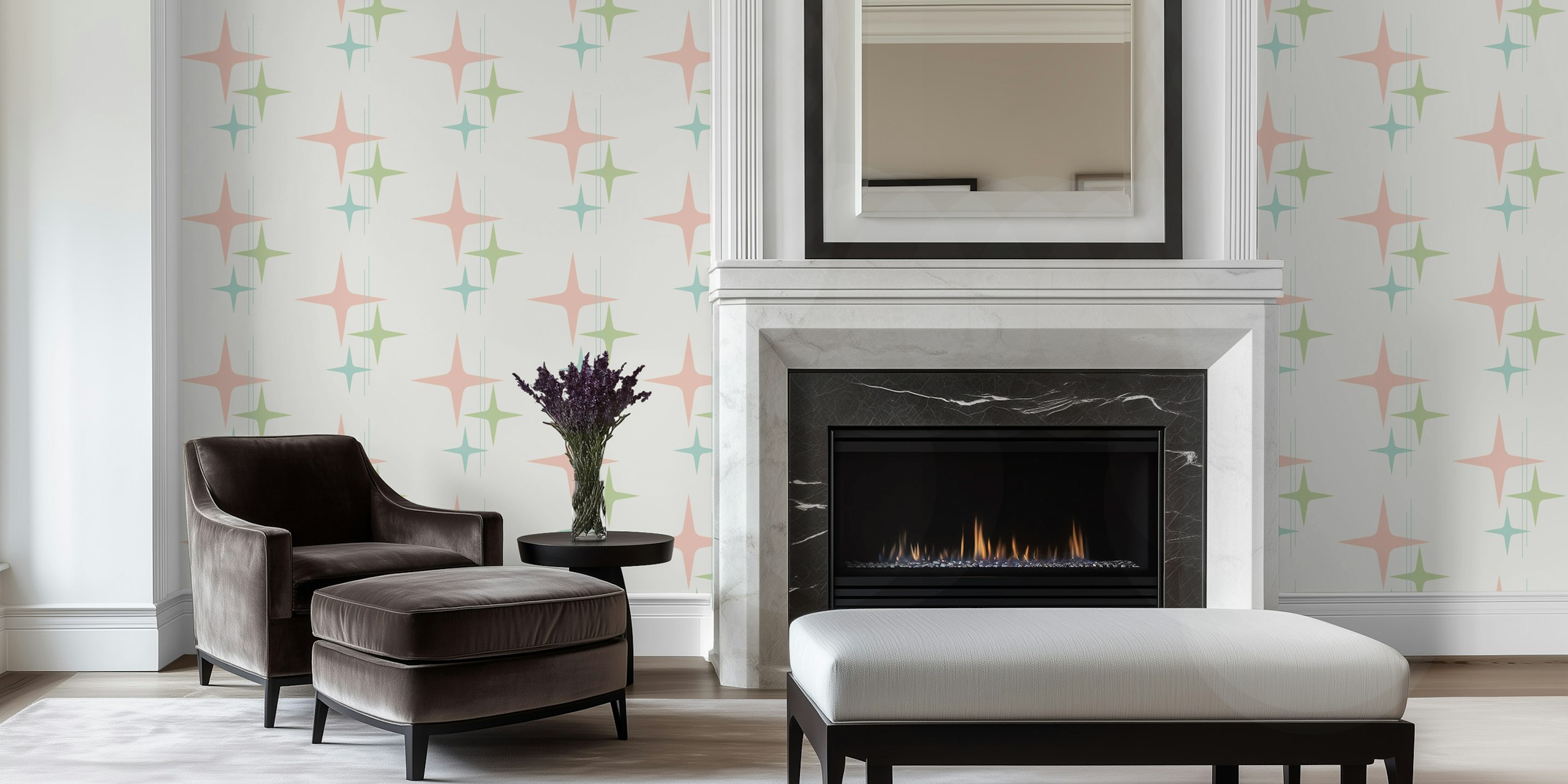 Mid Century Modern Atomic Stars wallpaper in a room