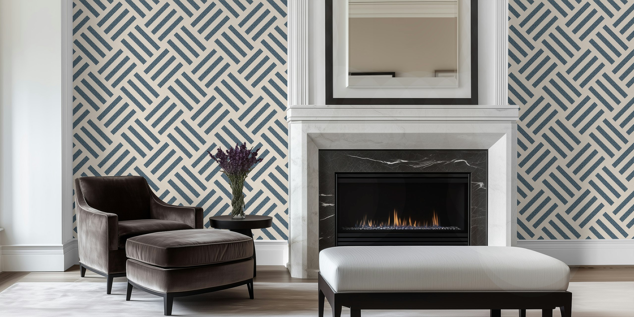 Modern striped tiles in slate blue and off-white