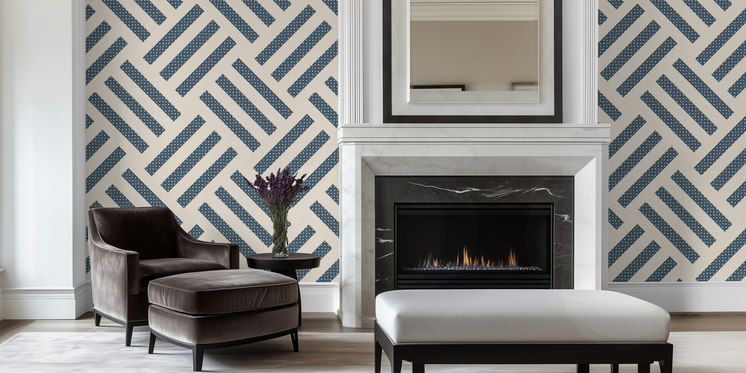 Modern striped tiles i slate blue og off-white