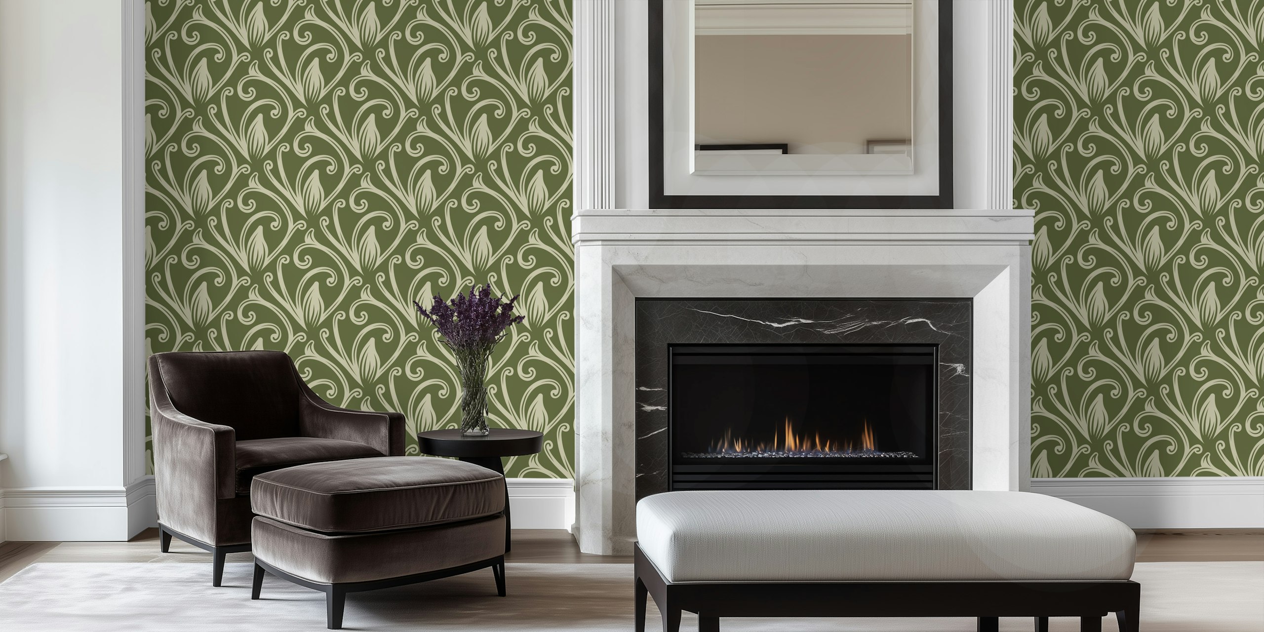 Baroque acanthus leaves wallpaper in a room