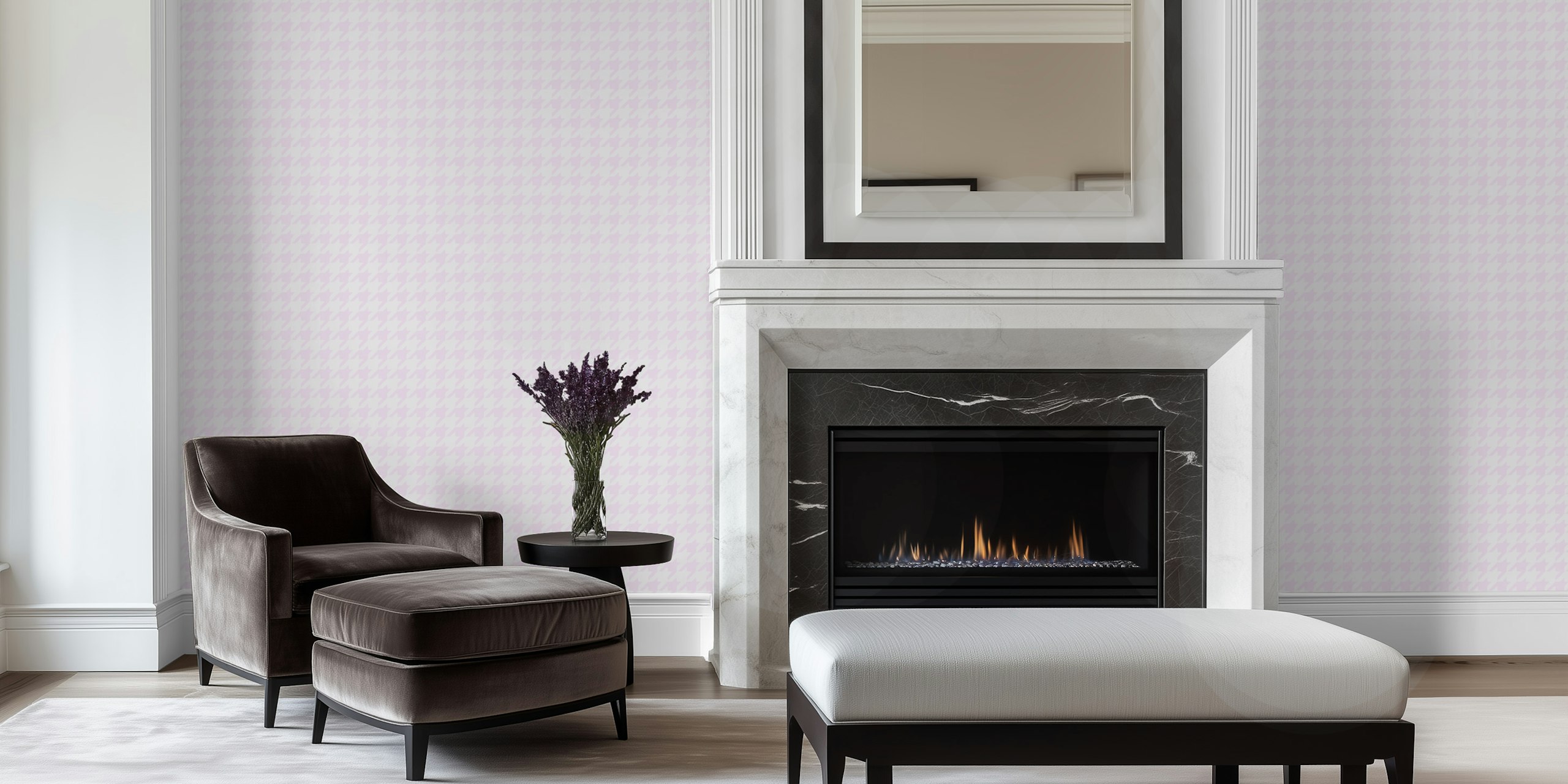 Pink and white houndstooth patterned wallpaper