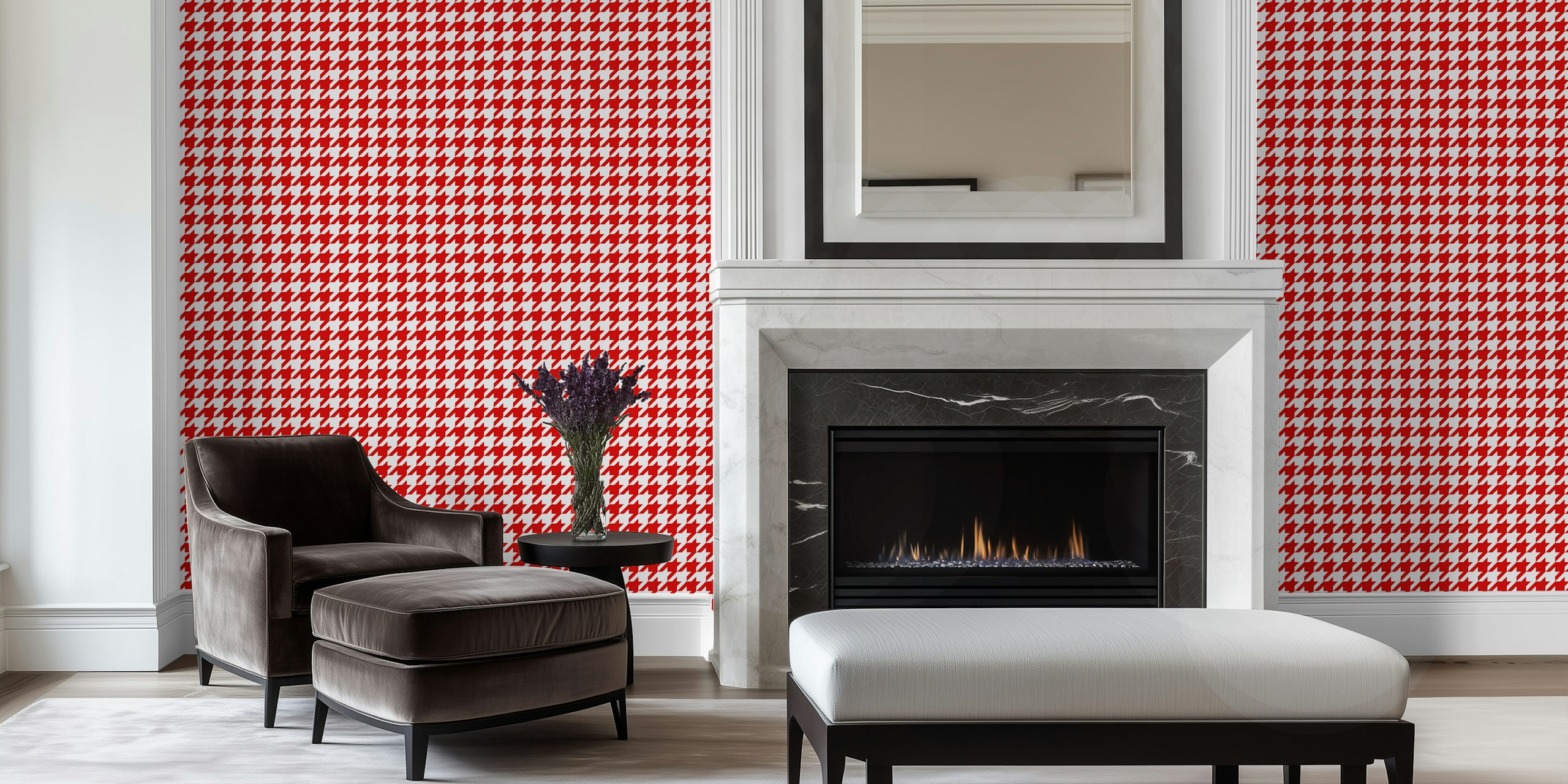 Red and white houndstooth pattern wallpaper