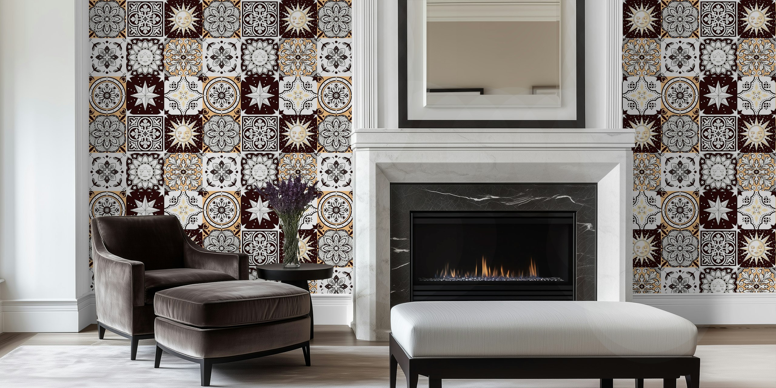 Carta da parati Whimsigothic black and orange tiles