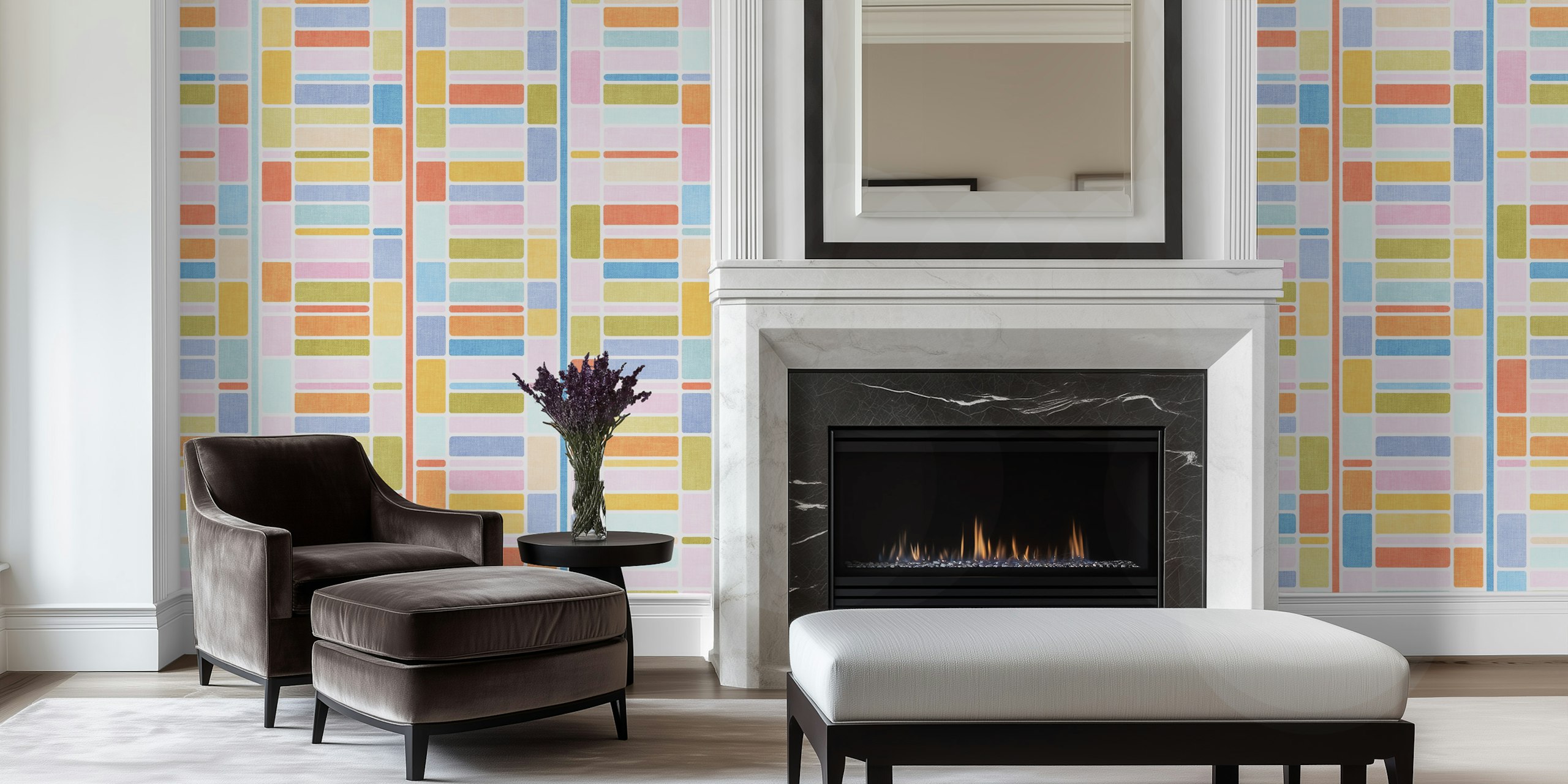 Papel pintado Pastel Rainbow Hues Mod Stack en una habitación