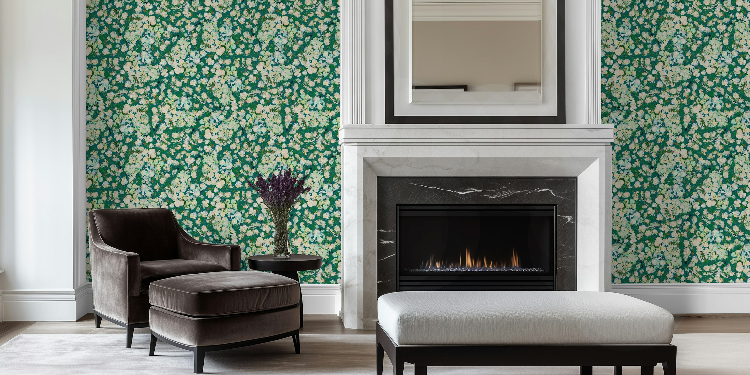 Vincent Van Gogh Roses in Viridian Green wallpaper in room