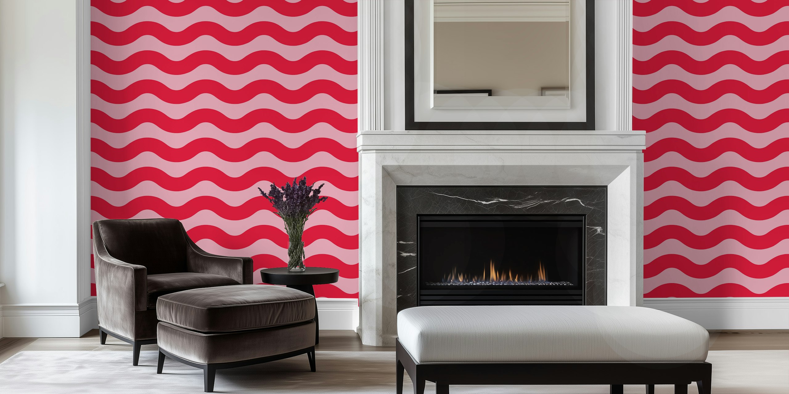Papel tapiz Pink and Crimson Red Modern Waves 1 en una habitación