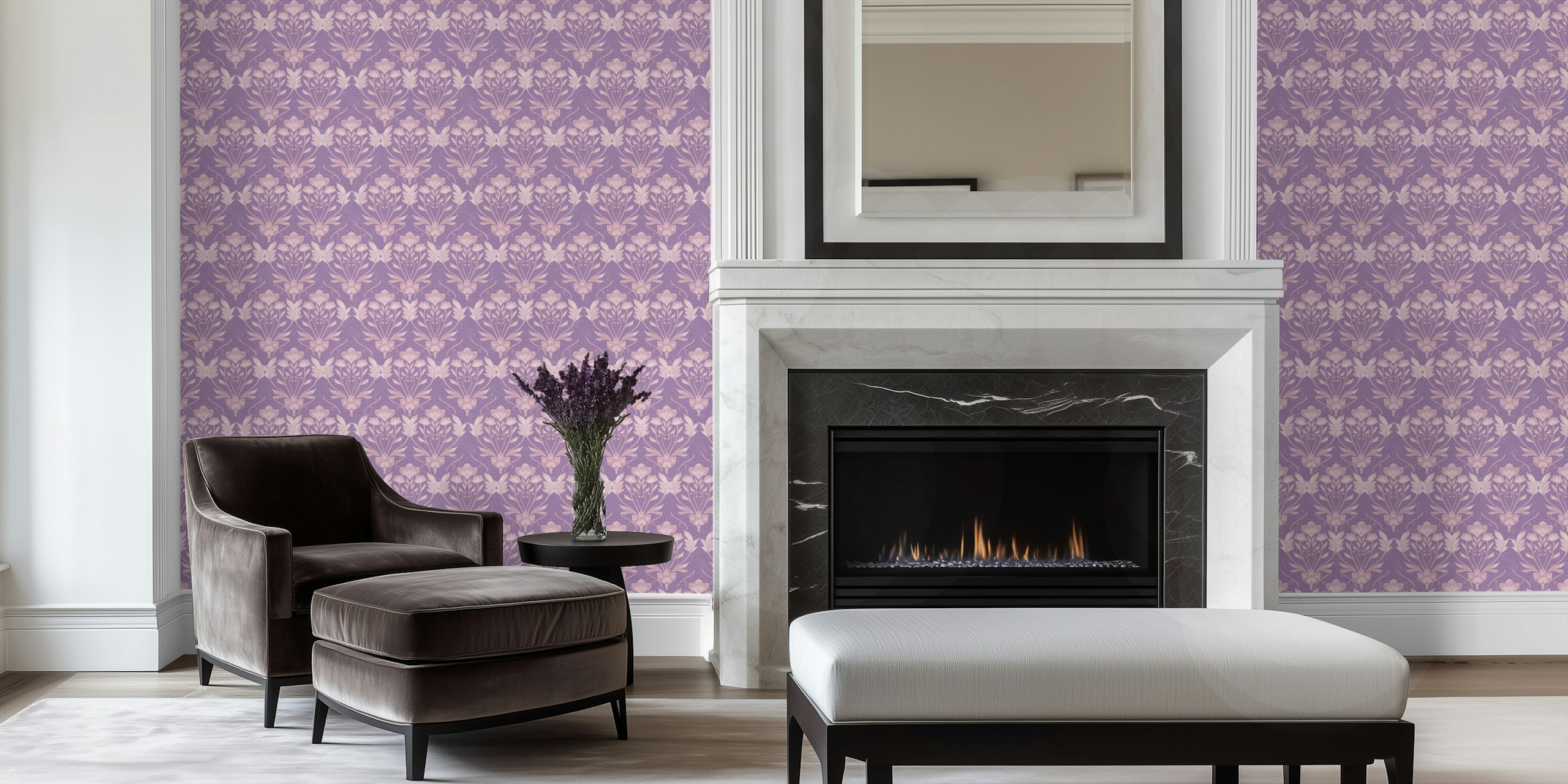 Morris Floral Damask wallpaper in amethist lavendelkamer