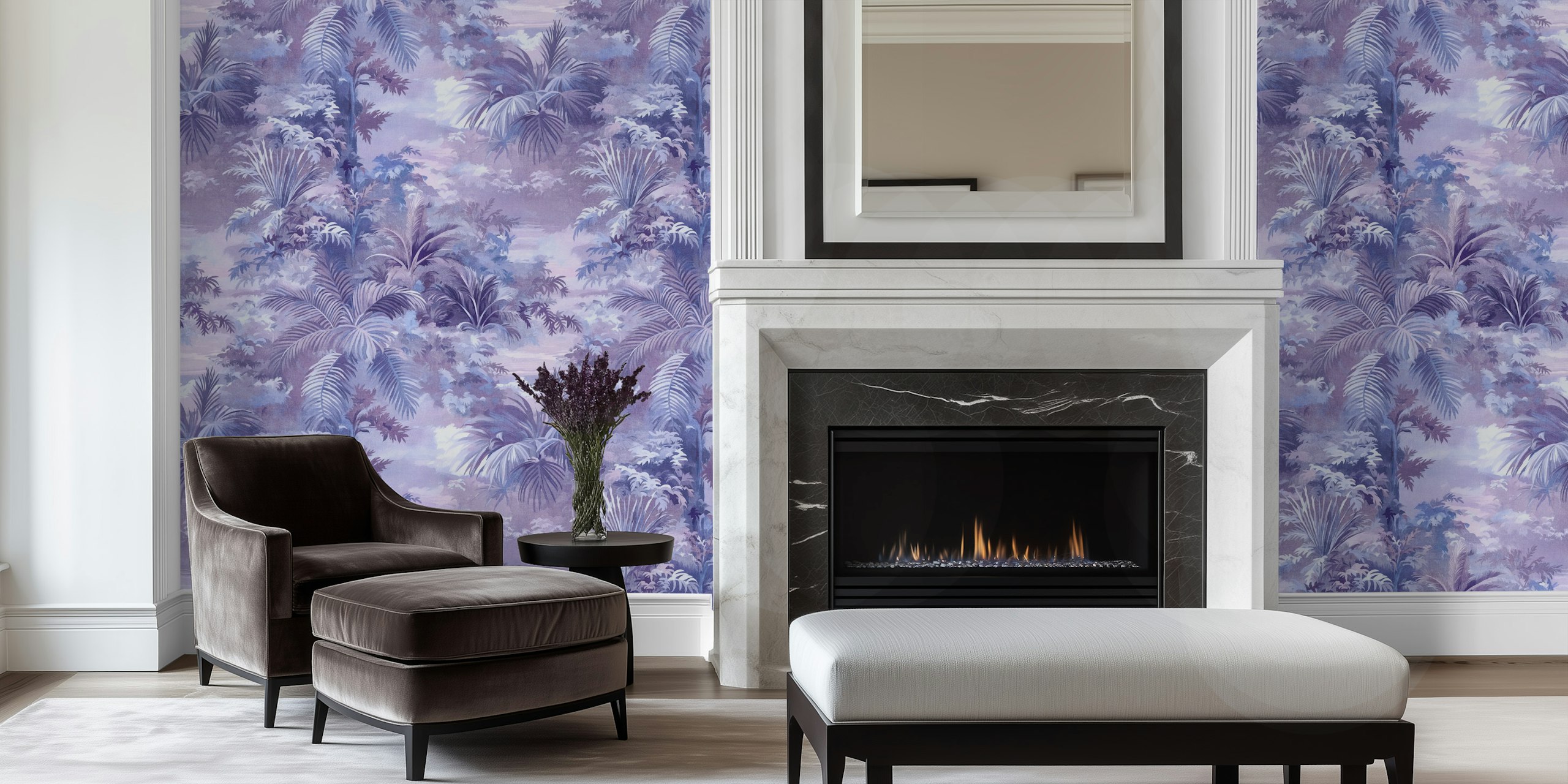 Tropical leaves in purple hues wallpaper