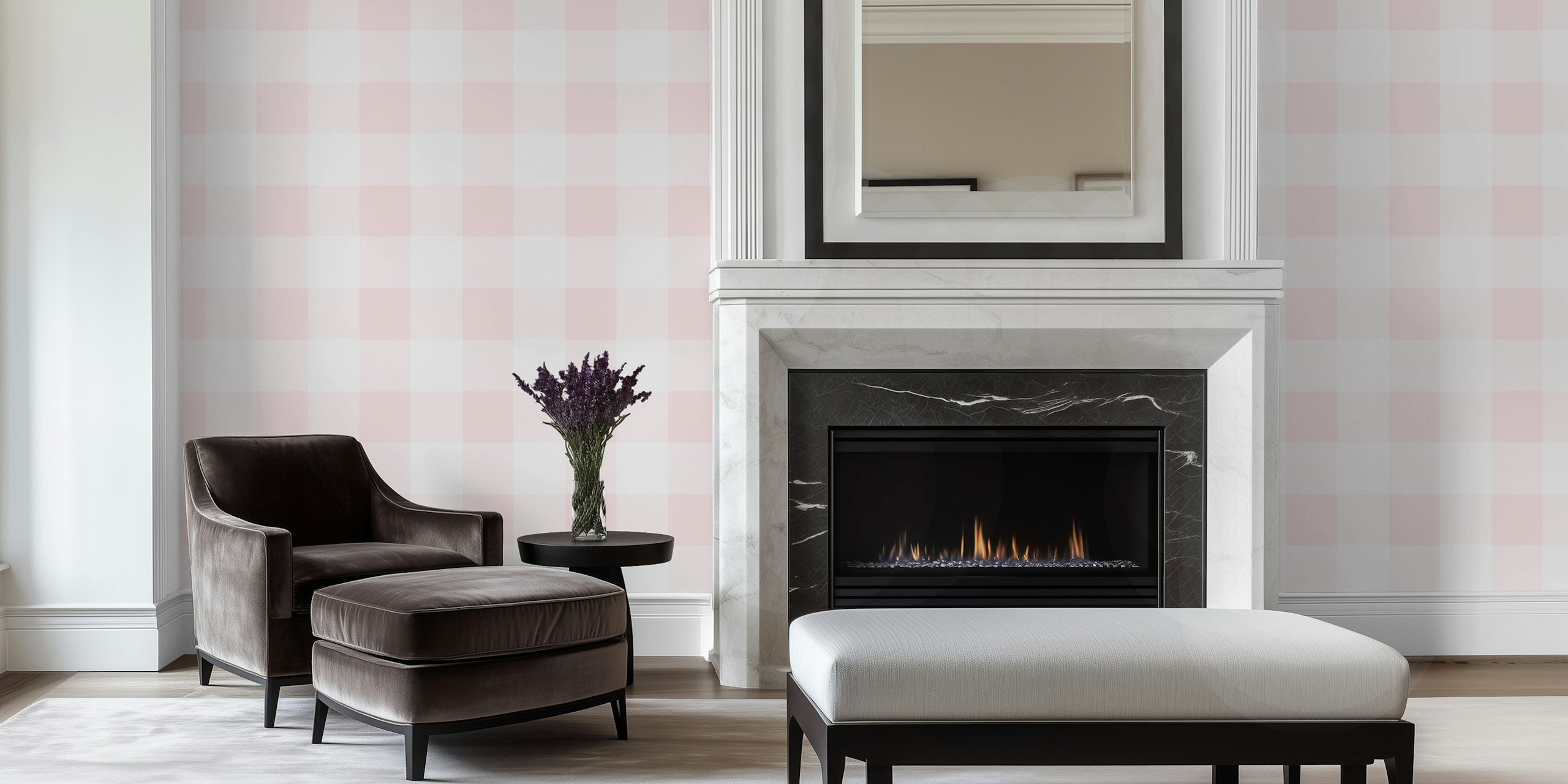 Light pink gingham check pattern wallpaper