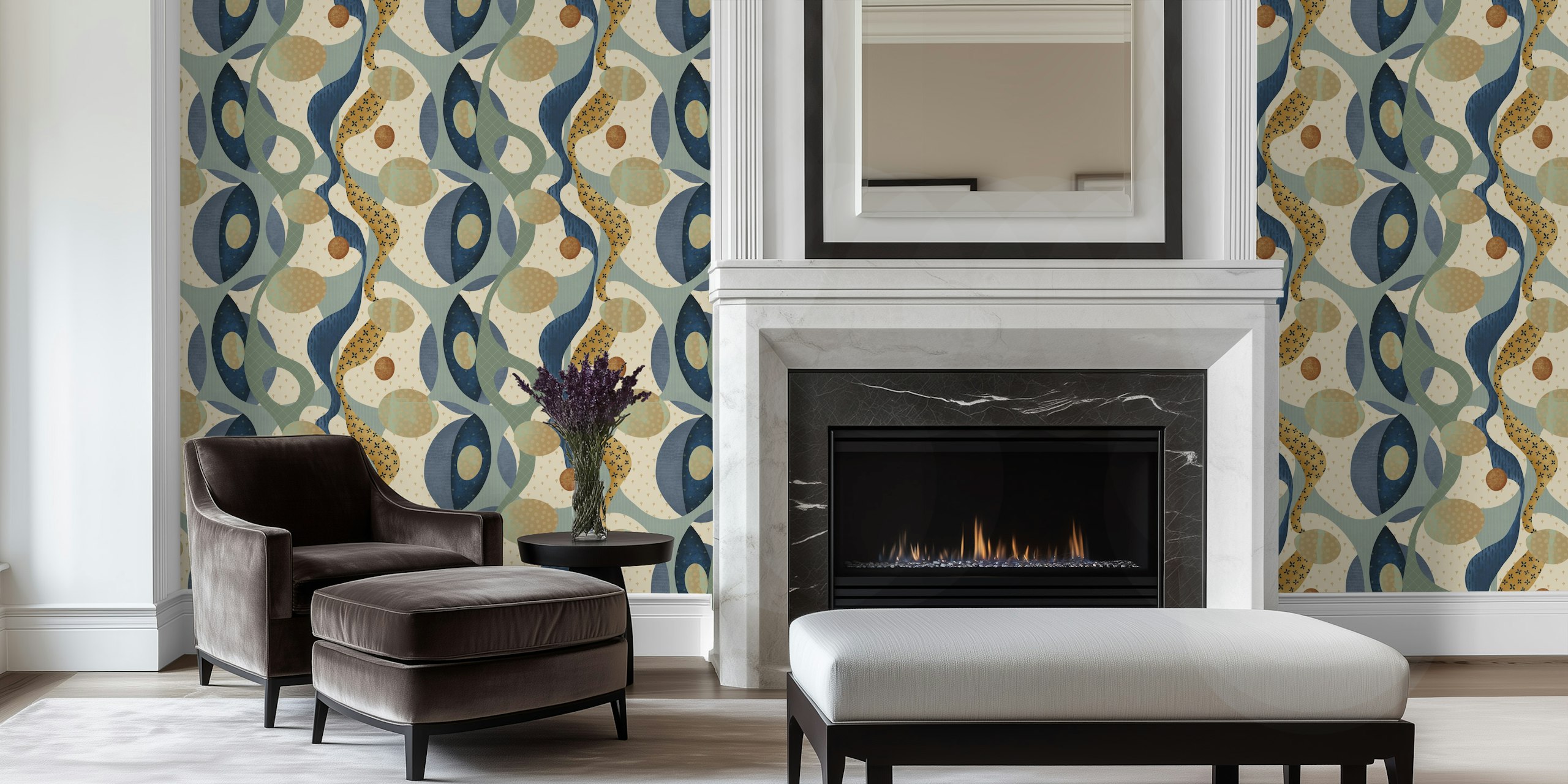 Papel de parede Whimsy Melody in Blue Green Ochre em um ambiente