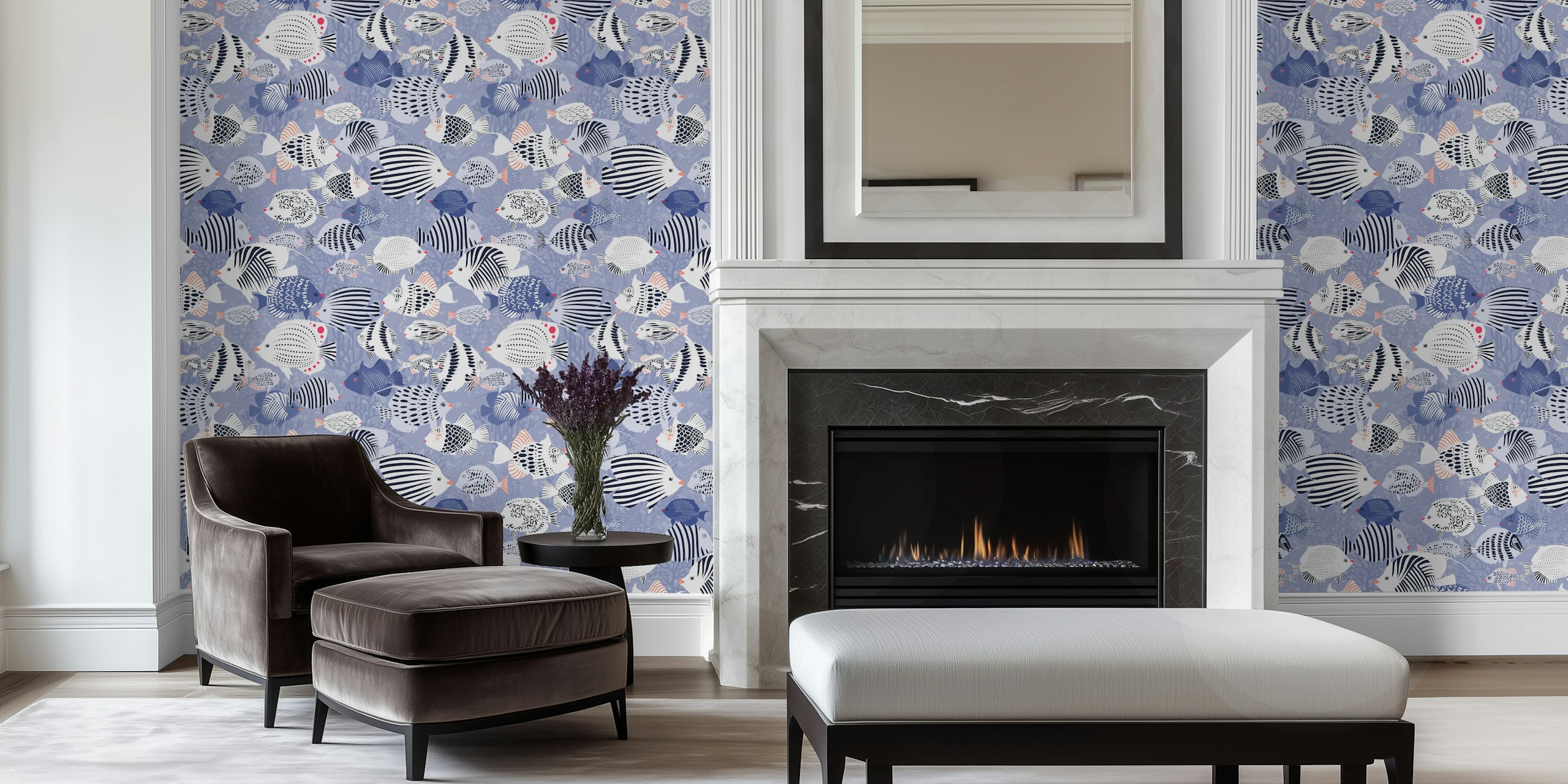 Colorful fish patterns in blue ocean wallpaper