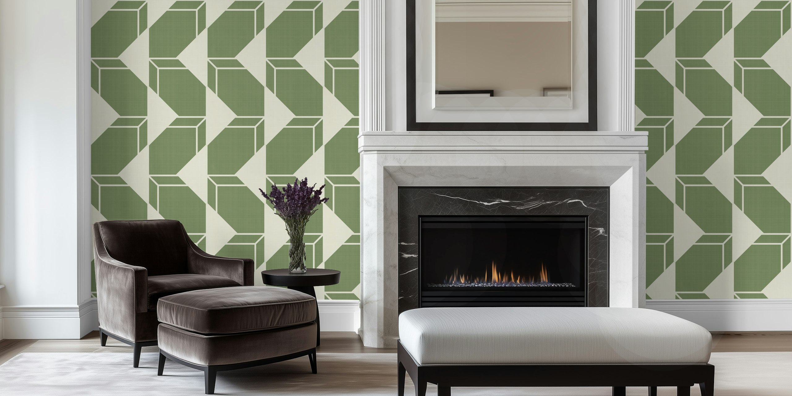 Minimal Balanced Cheater Quilt - Sage wallpaper in a room