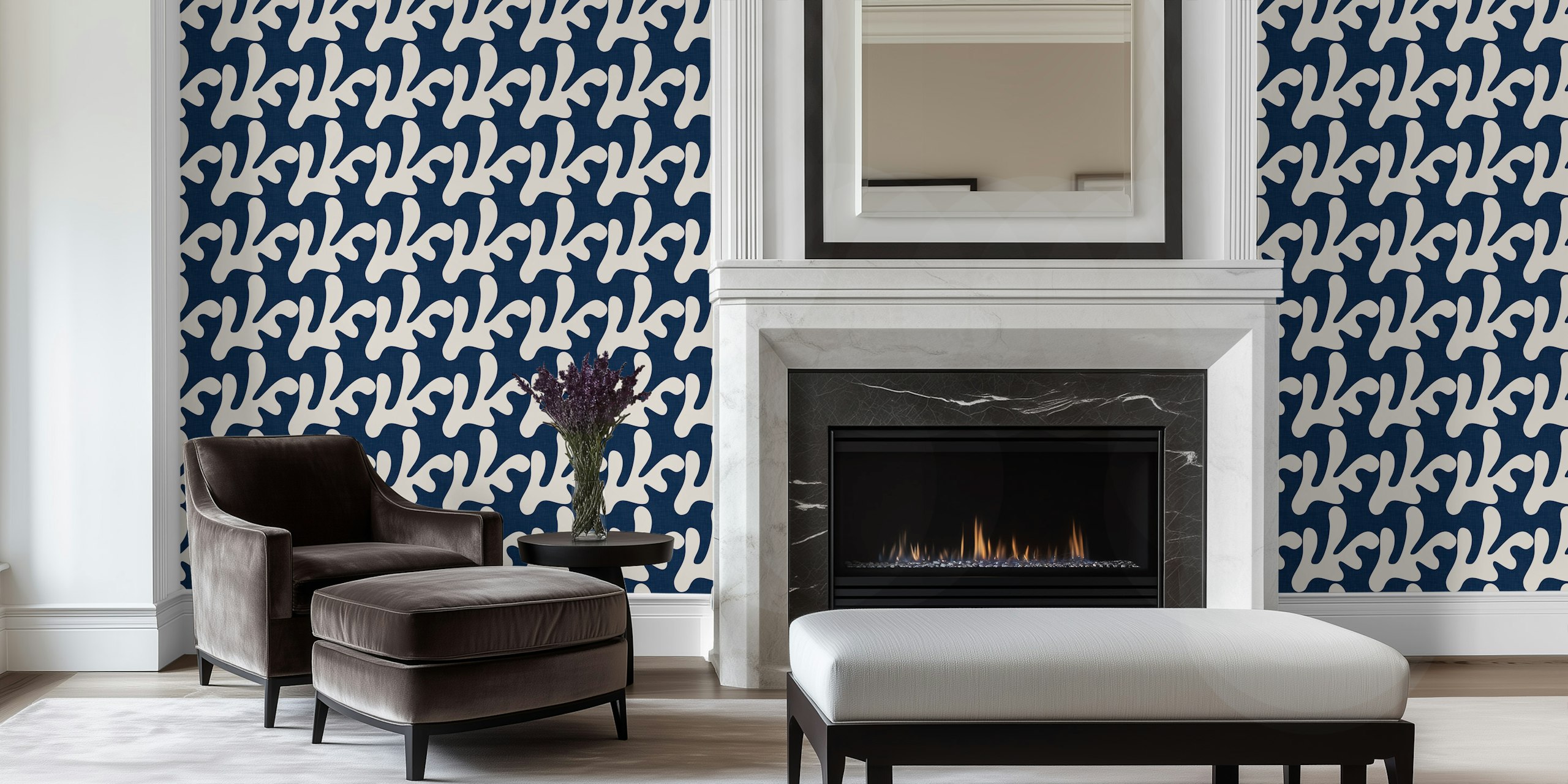 Retro Tropical tapet med ocean blue leaves