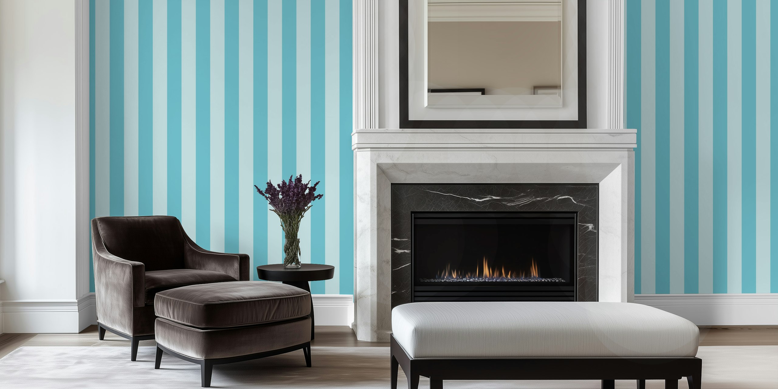 Fresh Striped Lines Turquoise Tapete in einem Raum
