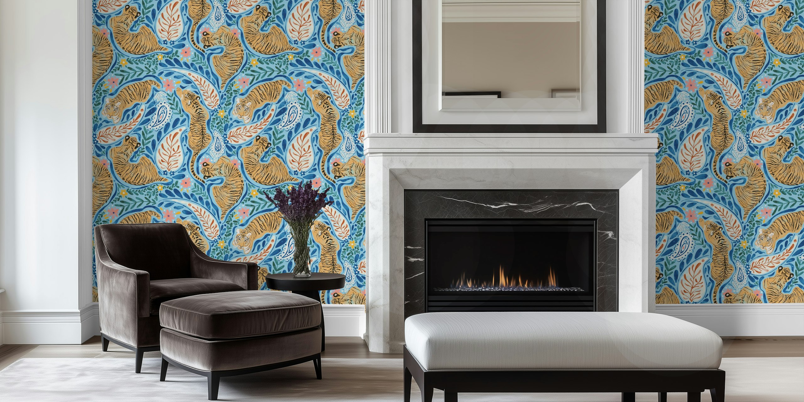 Papel pintado Botanical Tiger Serenade en una habitación