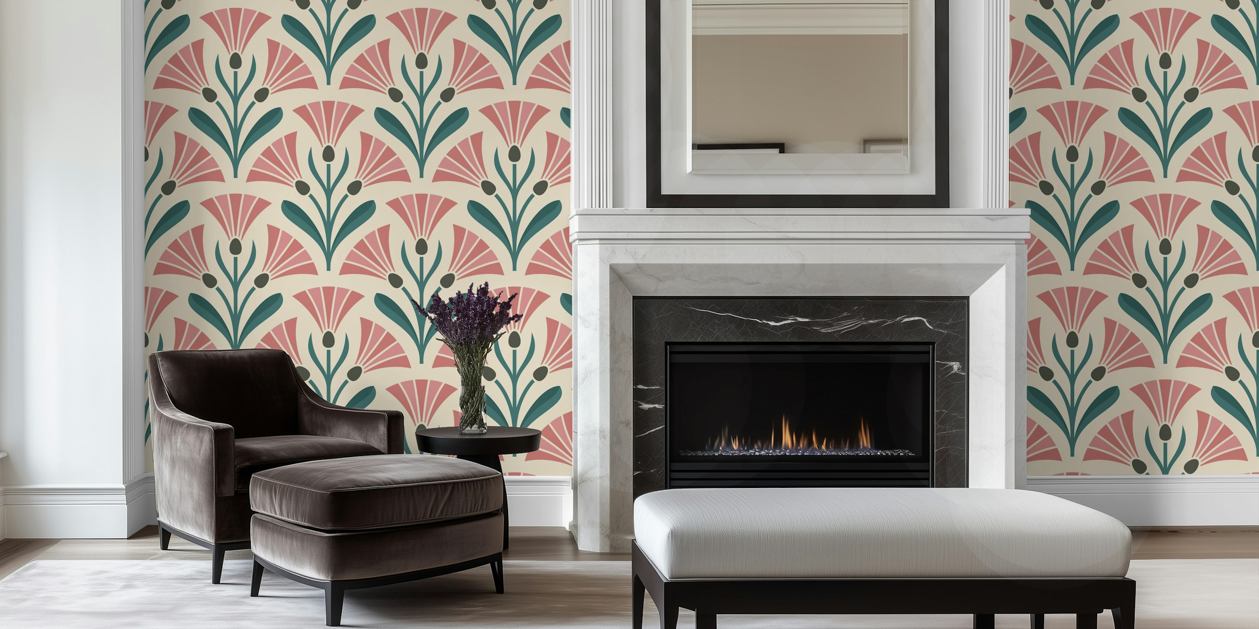 Art Deco Floral Fusion wallpaper in einem Raum