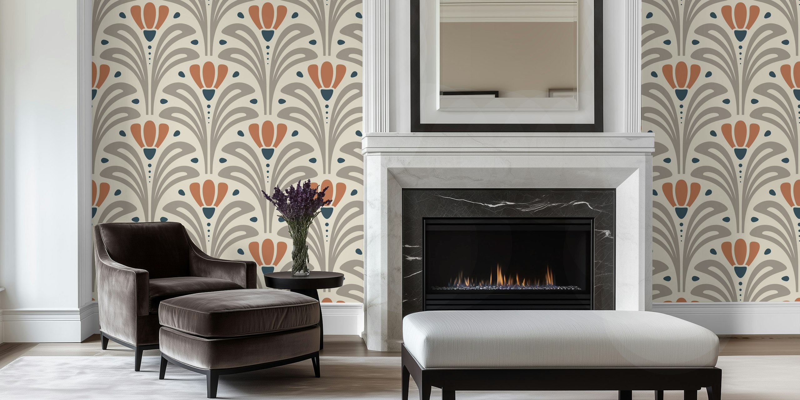 Mid-Century flower wallpaper in a room