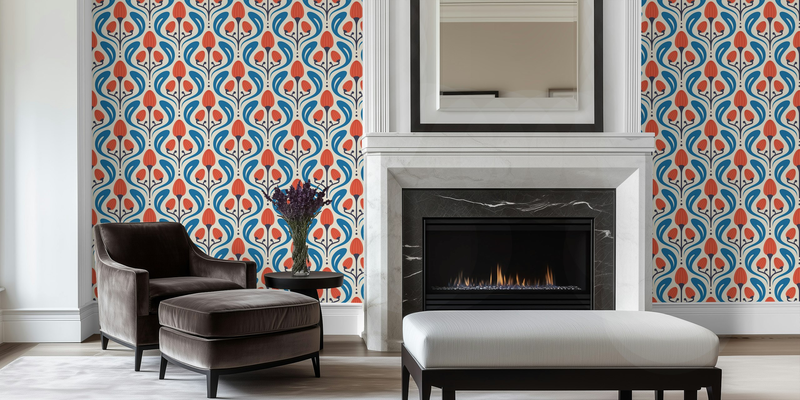 Artistic nature blooms wallpaper in a room