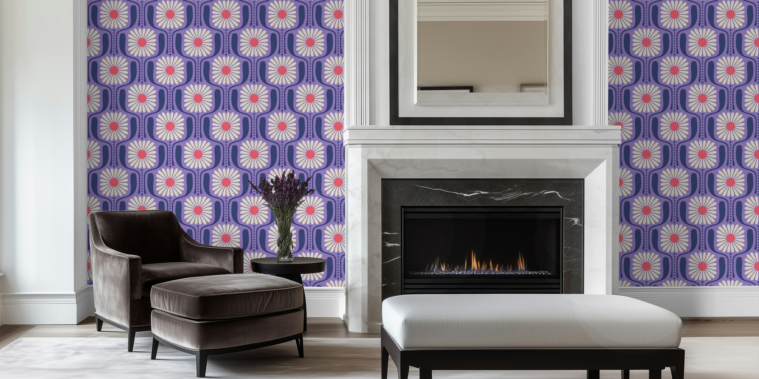 Timeless Daisy Art in Purple tapeta u sobi