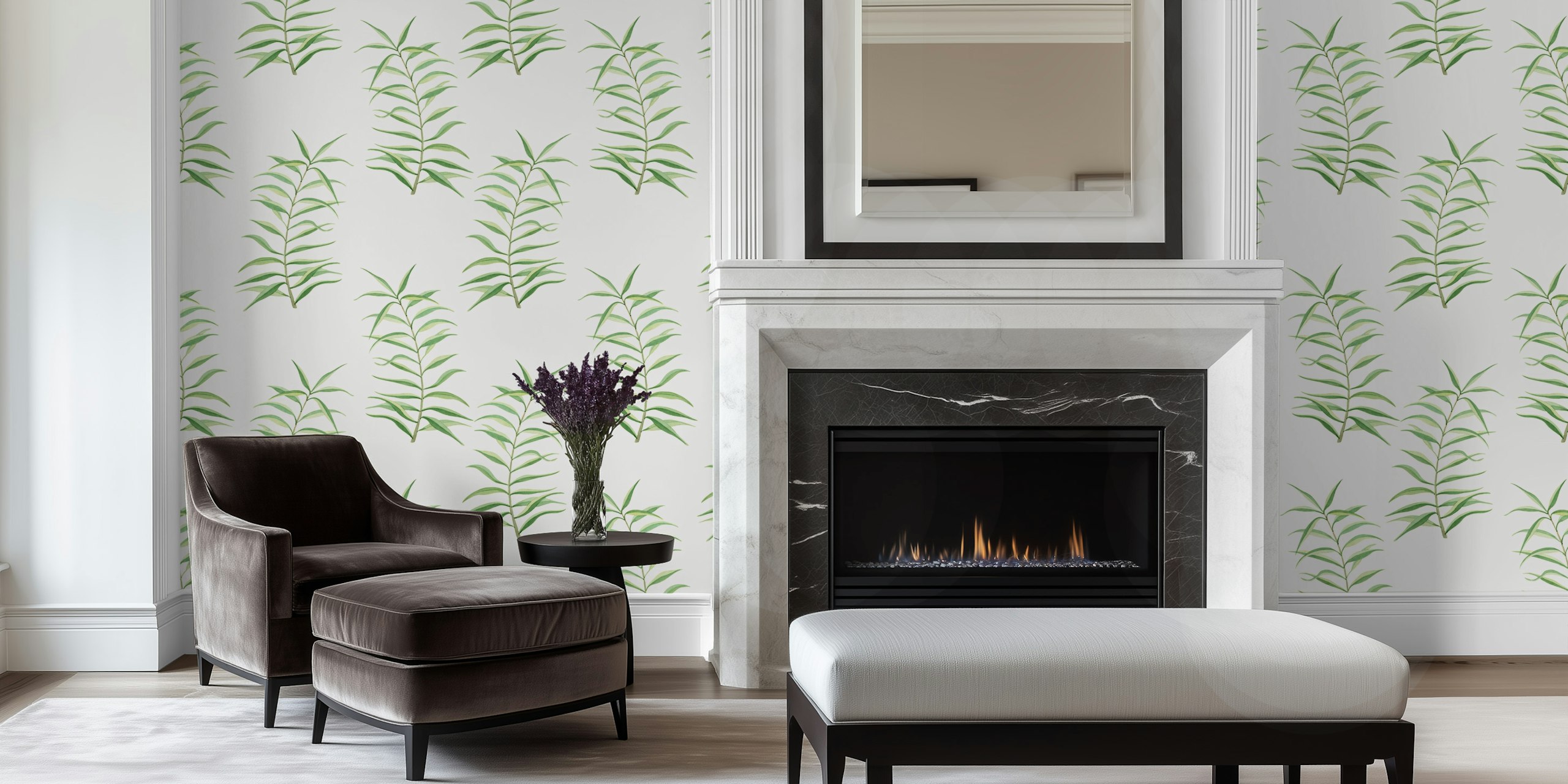 Diseño de papel tapiz Green Leaf Serenity en una habitación