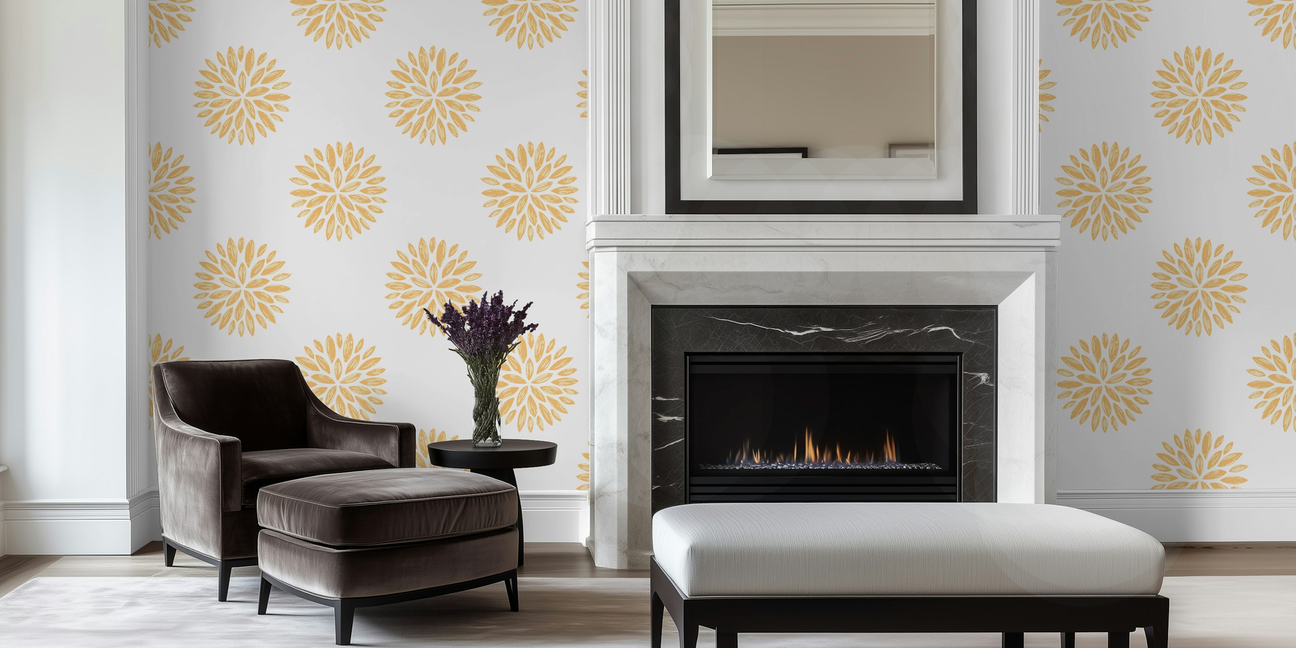 Ταπετσαρία Delicate Floral Beige Sunburst σε ένα δωμάτιο
