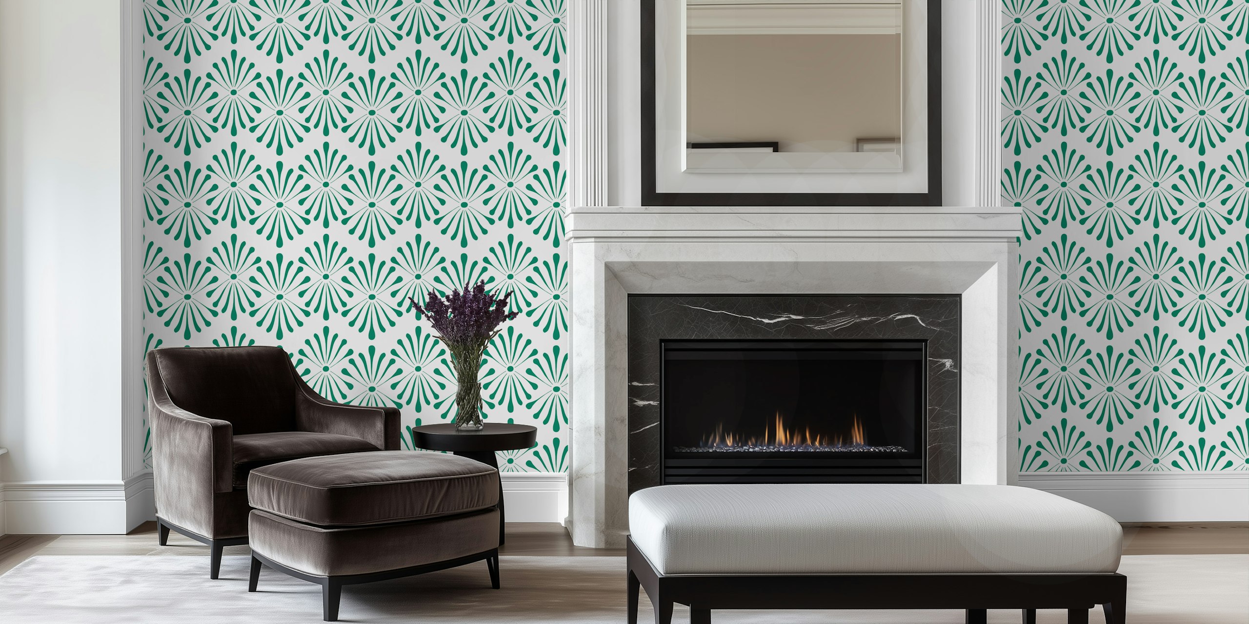 Abstract Floral Beige Darkgreen wallpaper design