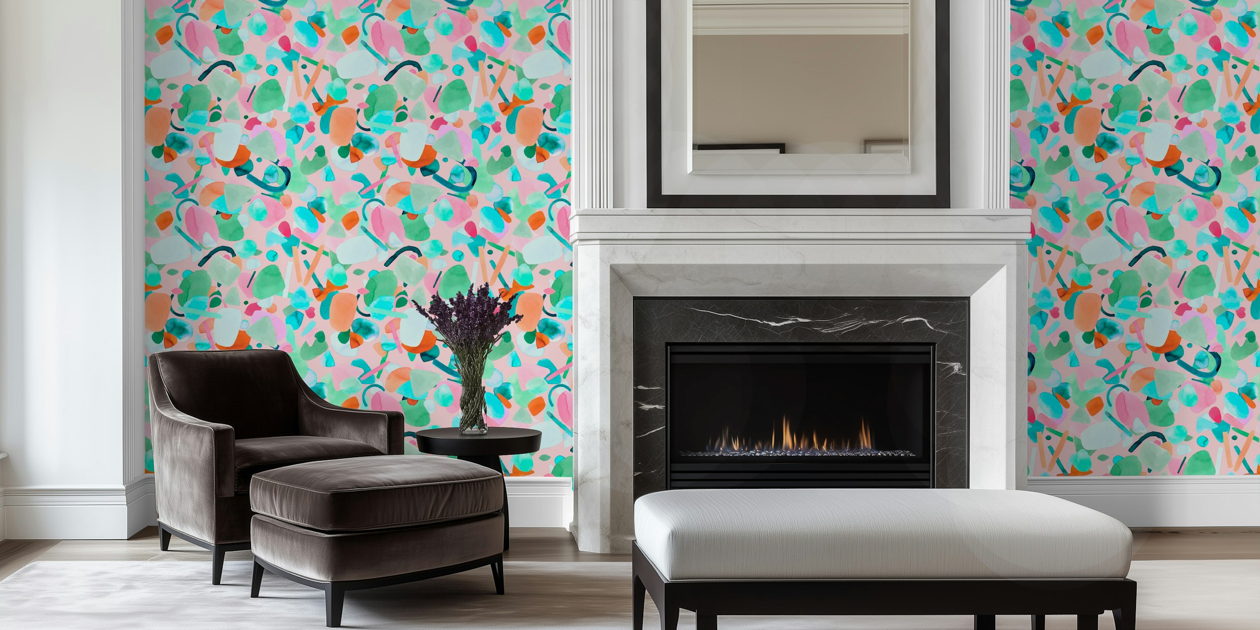 Modern abstract geometry wallpaper in pink en green