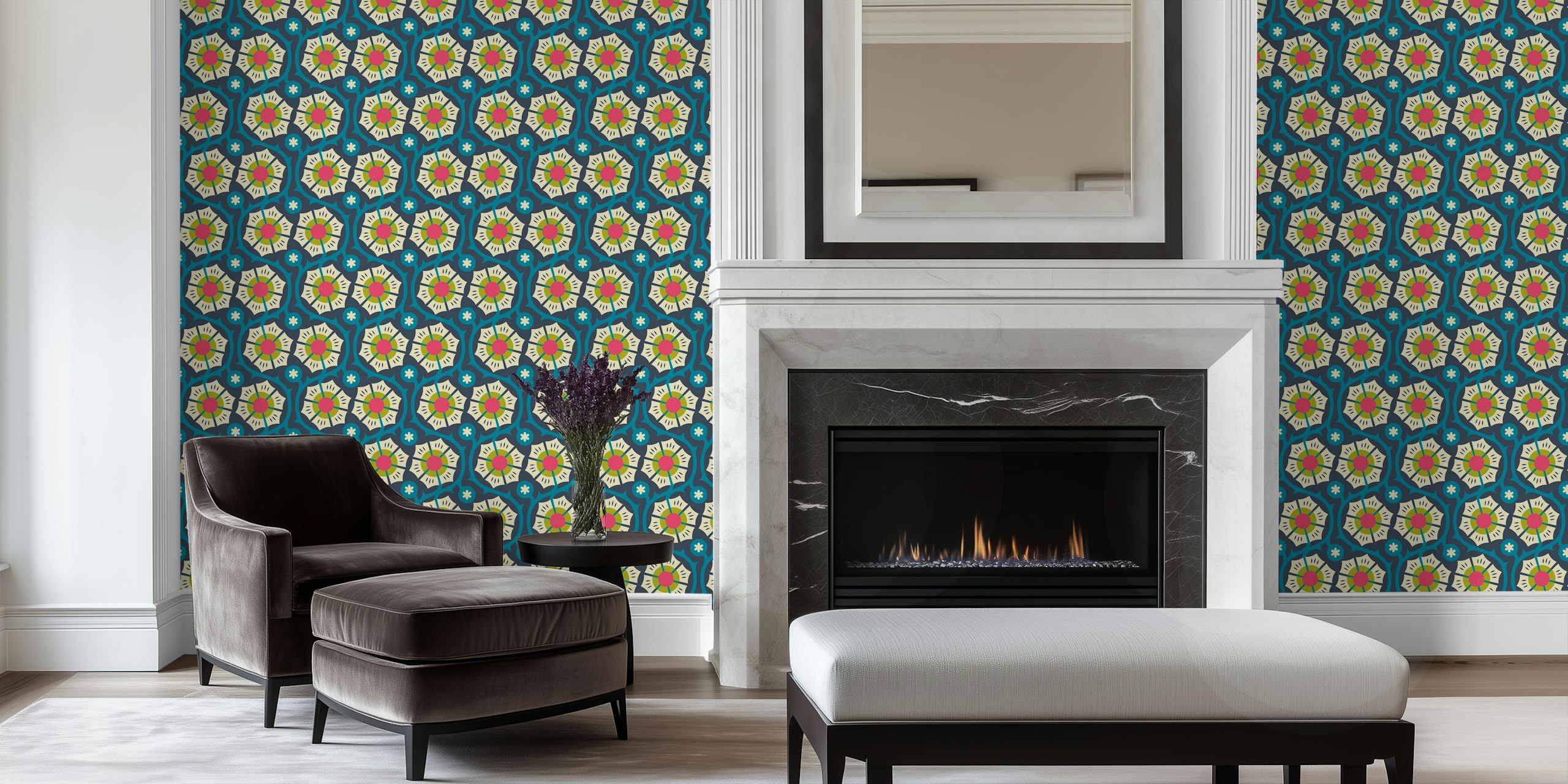 Bold Vintage Flora wallpaper v místnosti
