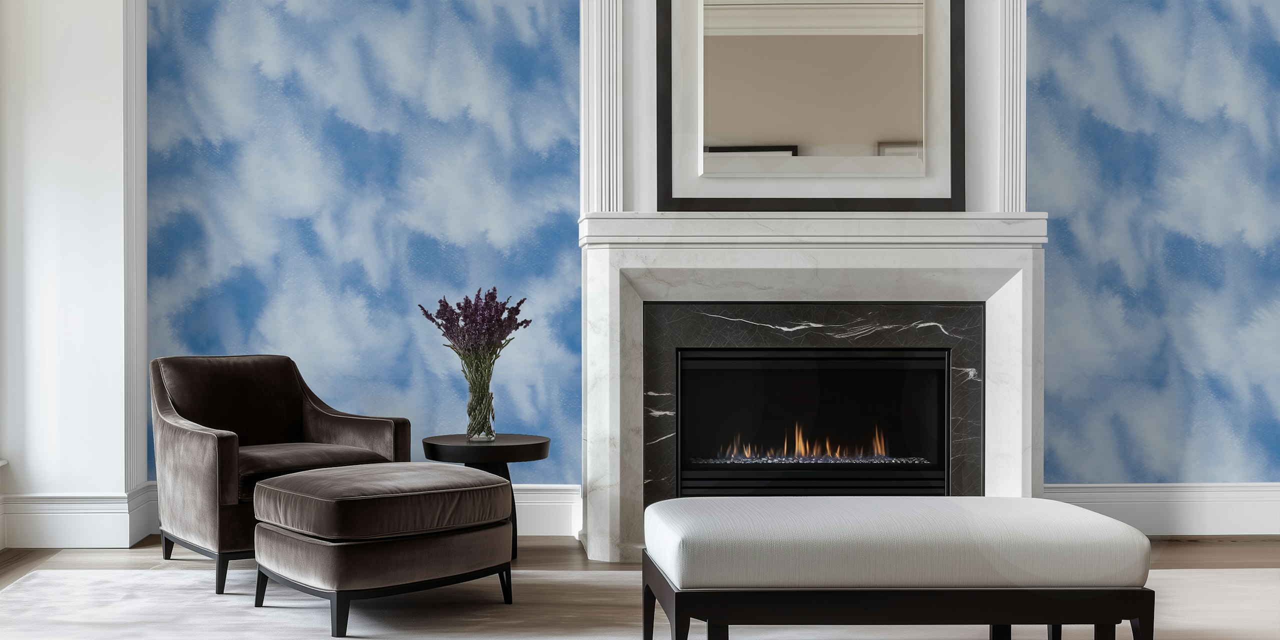Tranquil blue hues wallpaper in a room