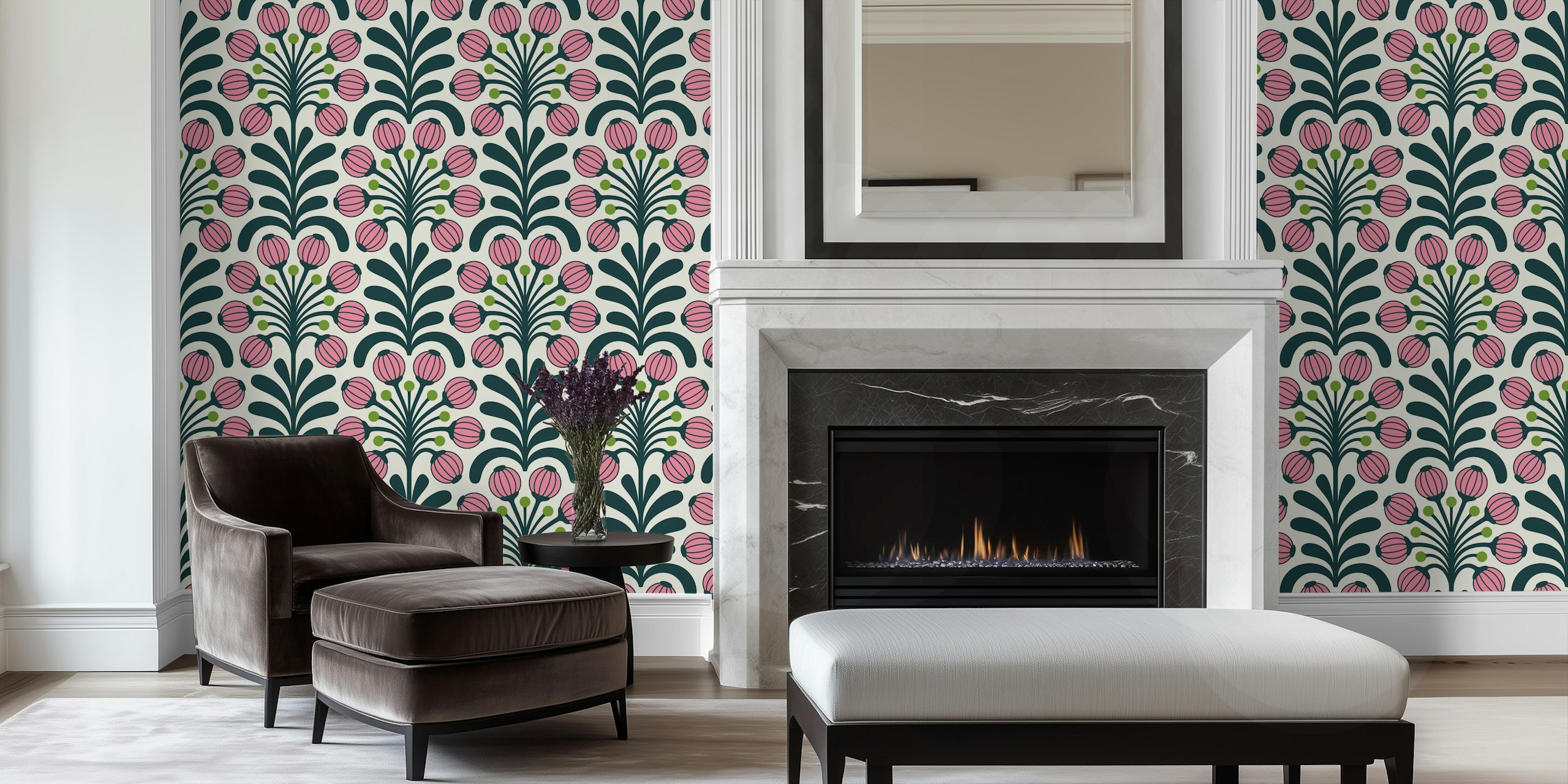 Design tapety Retro Poppy Fantasy in Pink