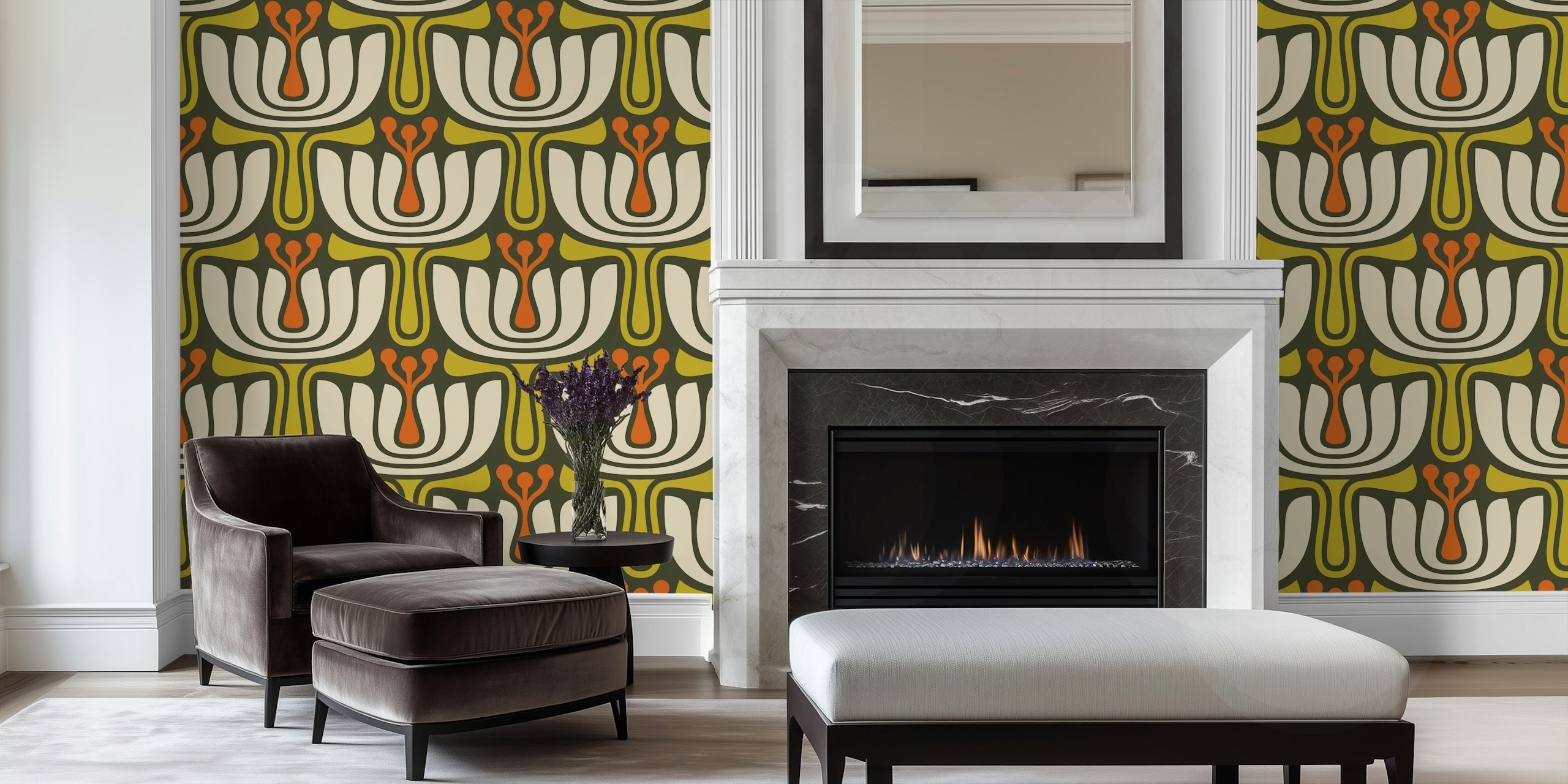 Vintage Petal Charm wallpaper in een kamer