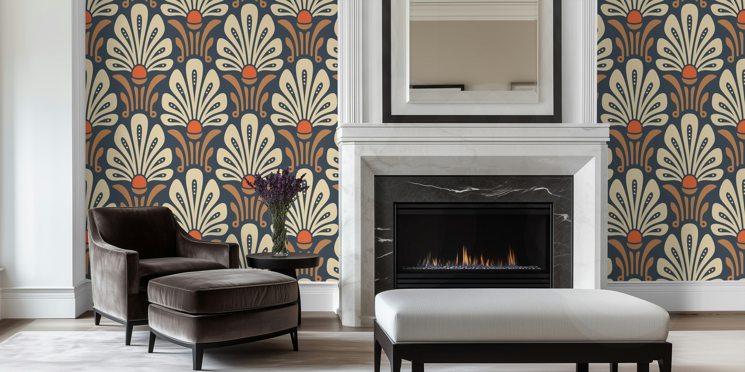 Papel de parede floral elegante em uma configuração de sala