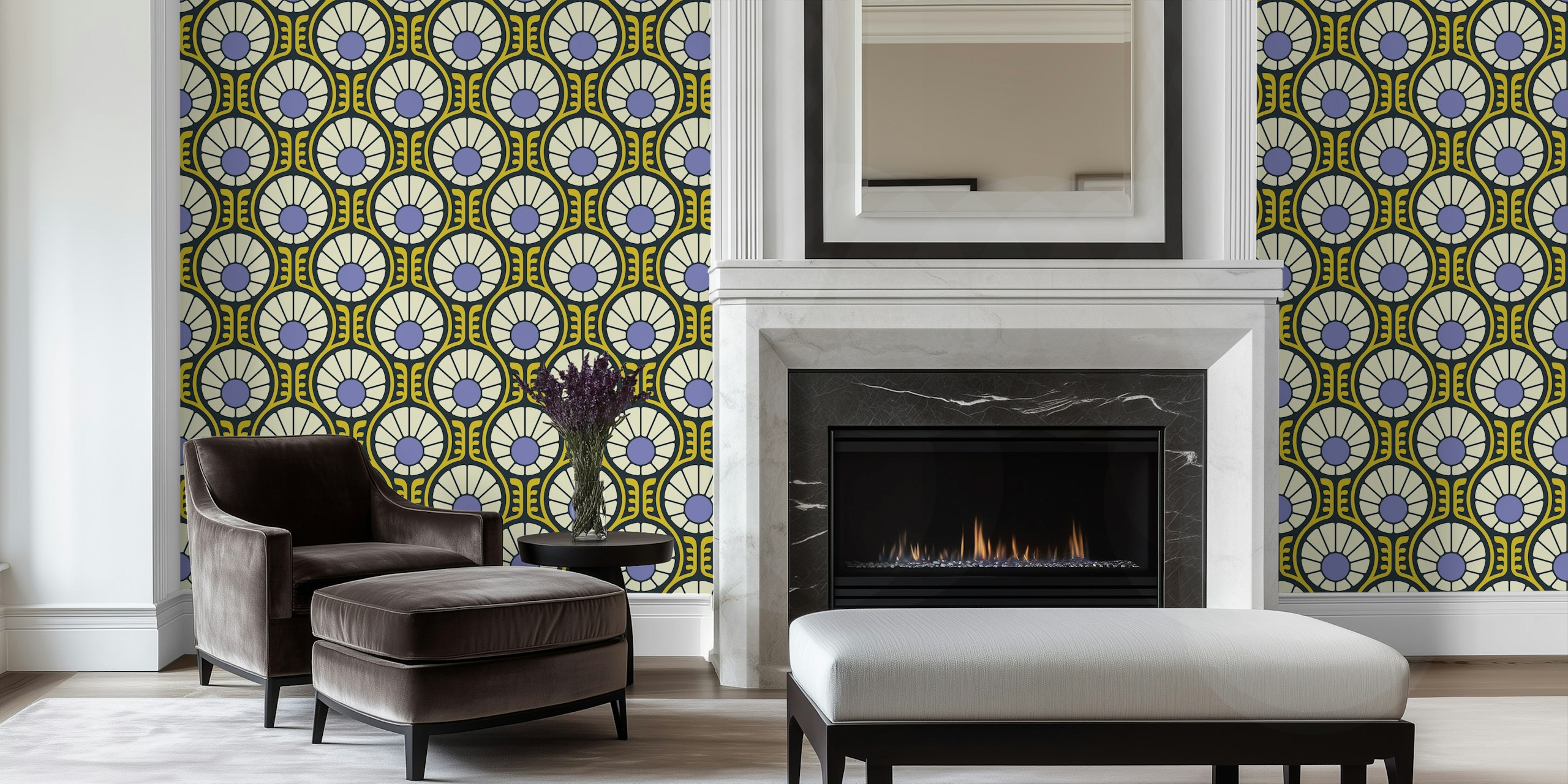 Retro Daisy Delight wallpaper in einem Raum