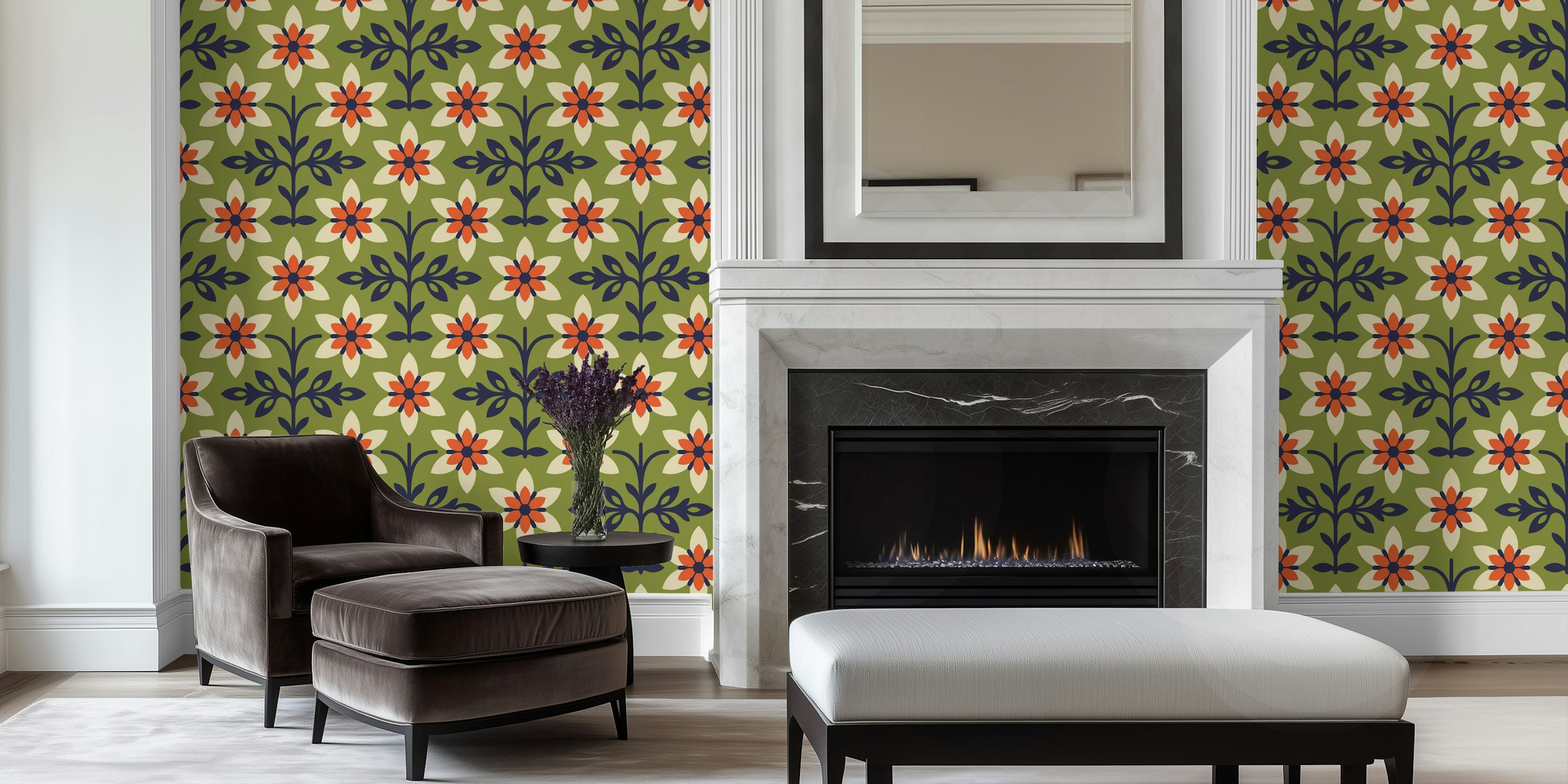 Radiant vintage flower wallpaper dans une pièce