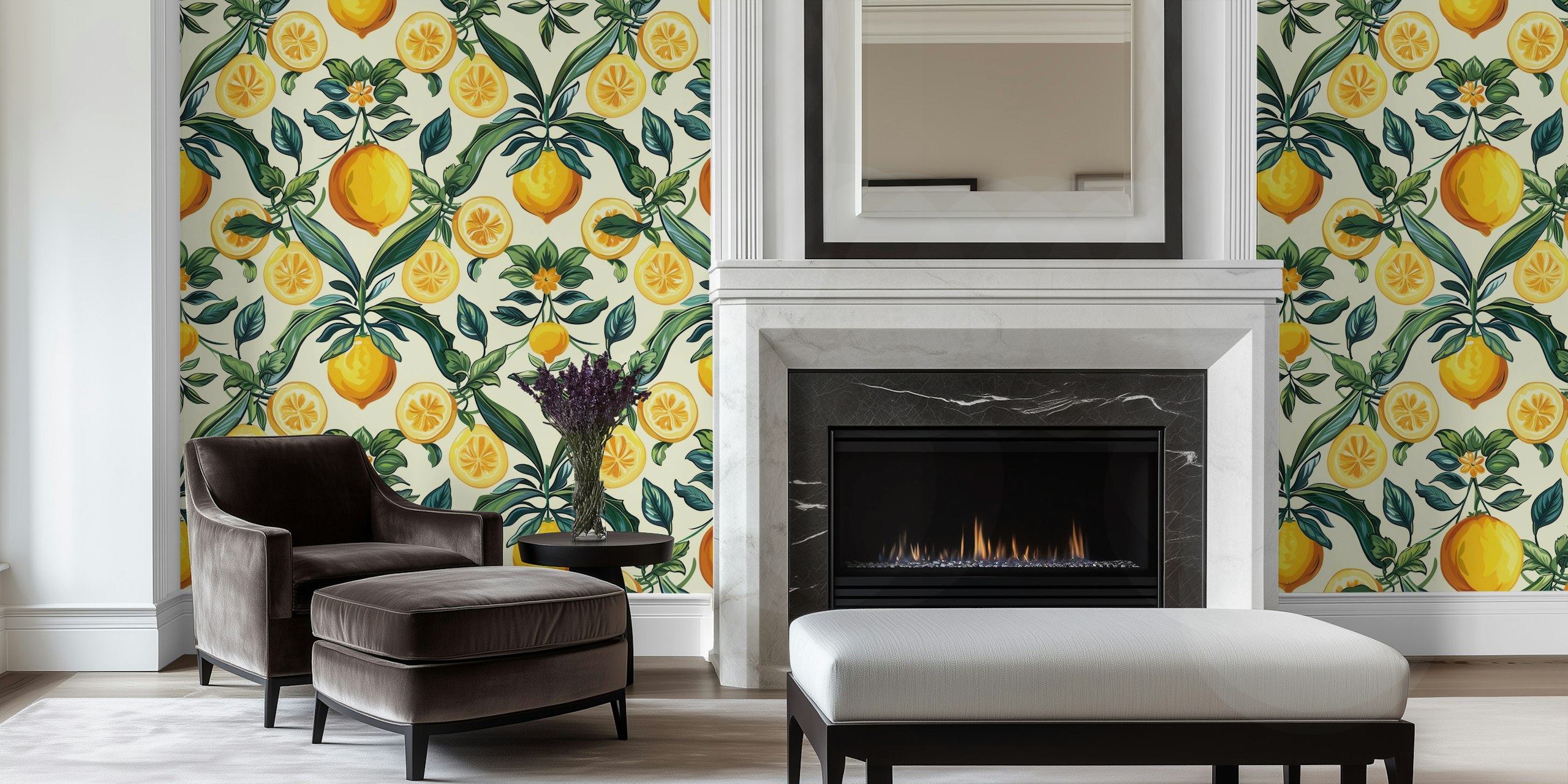 Mediterranean citrus tiles wallpaper in a room
