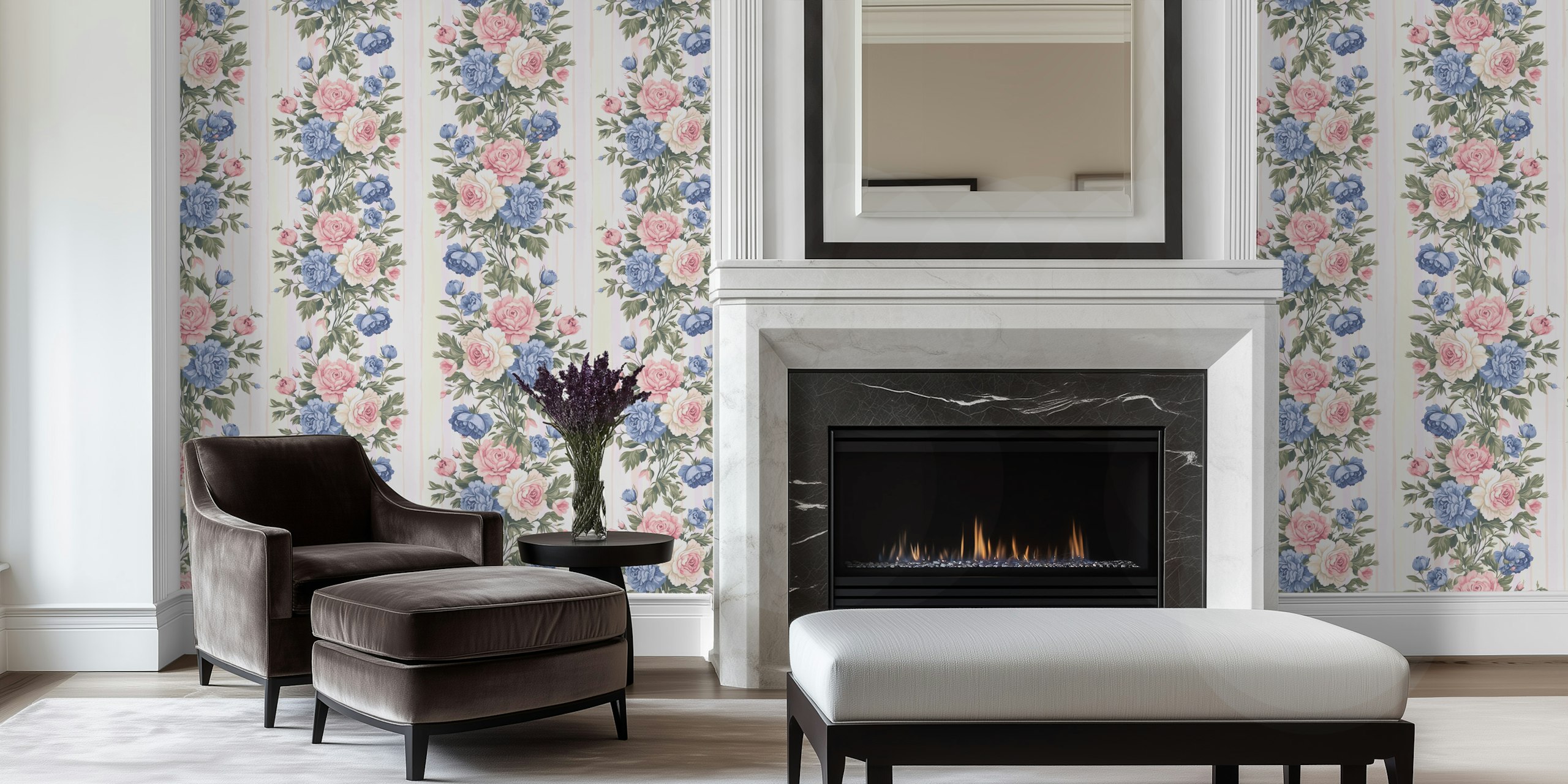 Pastel flower wallpaper in einem Raum