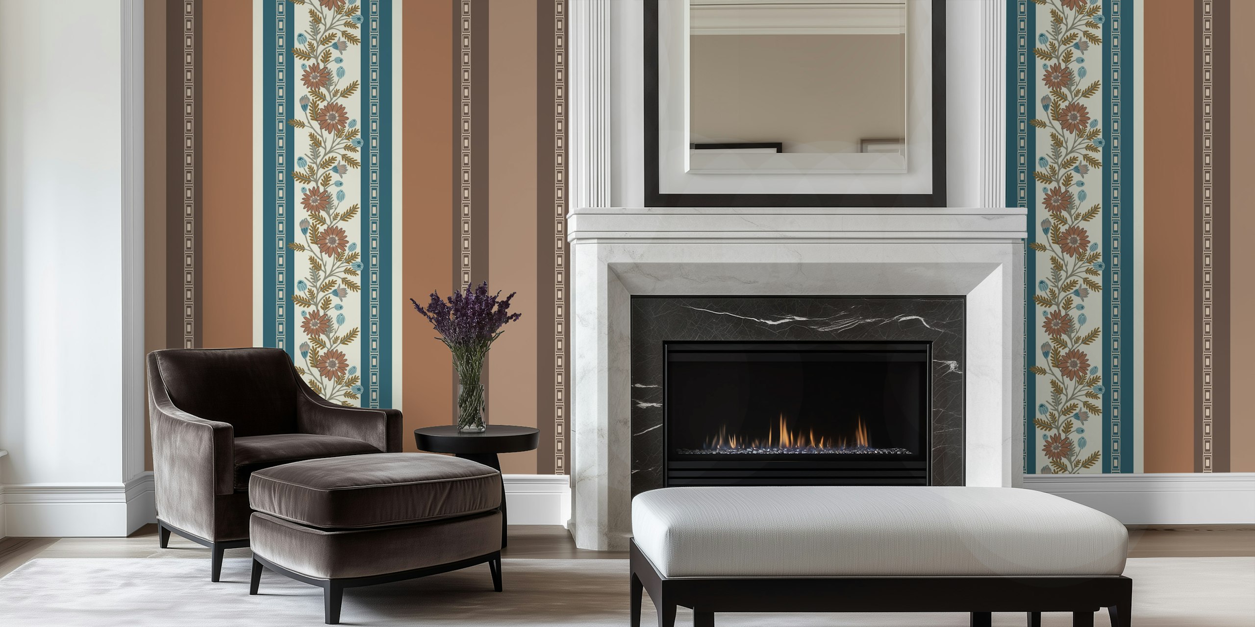 Behang Warm toned botanical stripes
