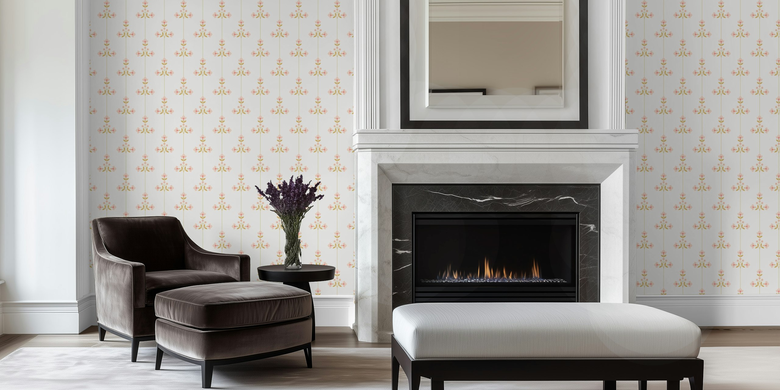 Vivienne papel tapiz floral blanco en una habitación