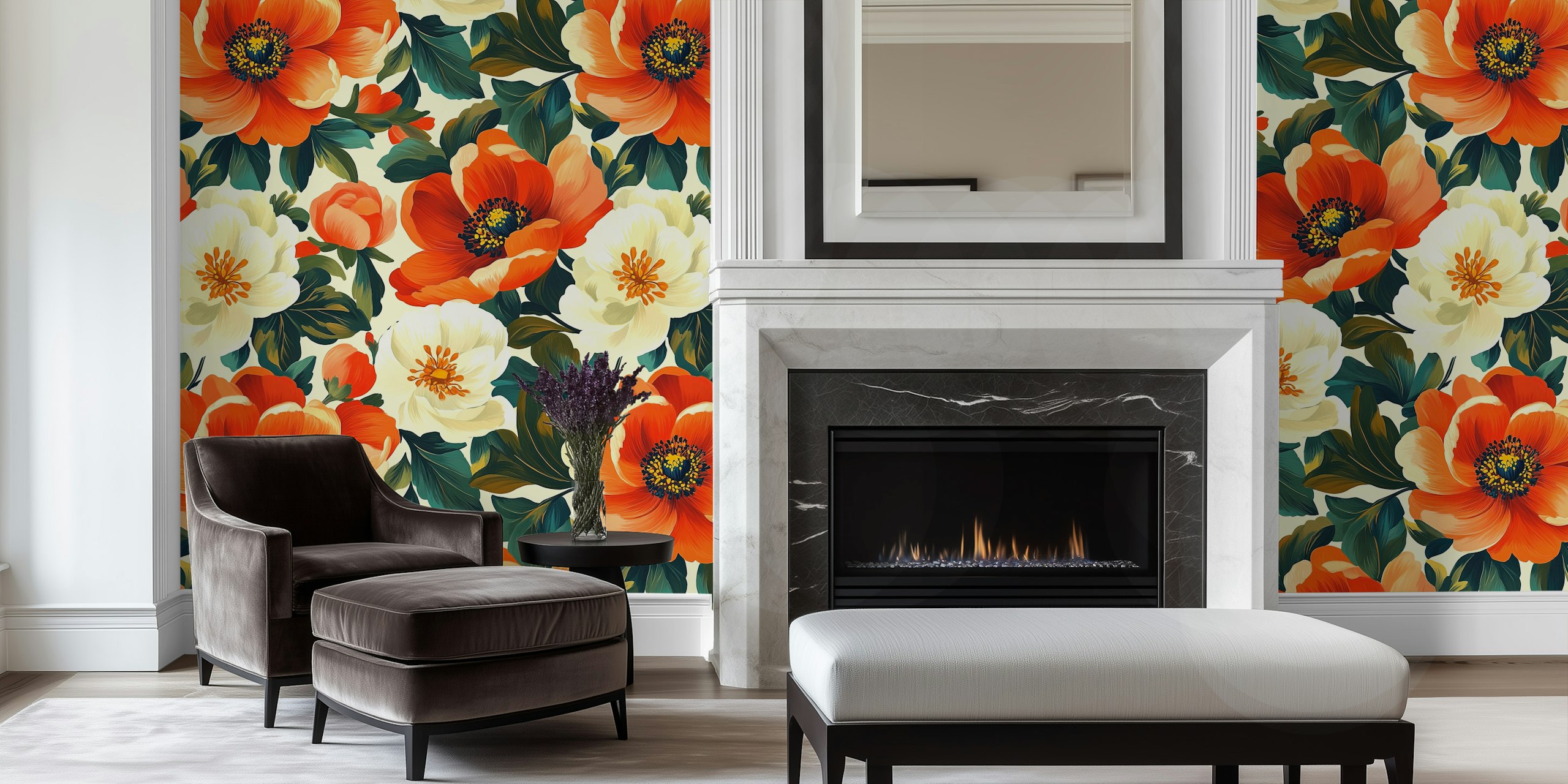 Intense Red Flowers wallpaper in a room