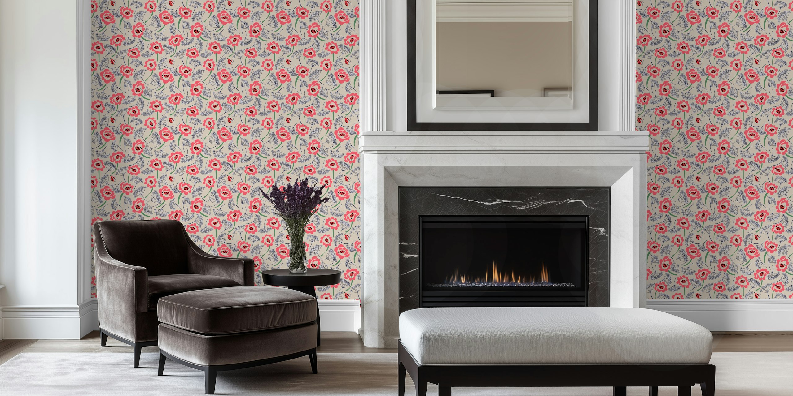 Ladybug'n Poppy Meadow wallpaper in a room