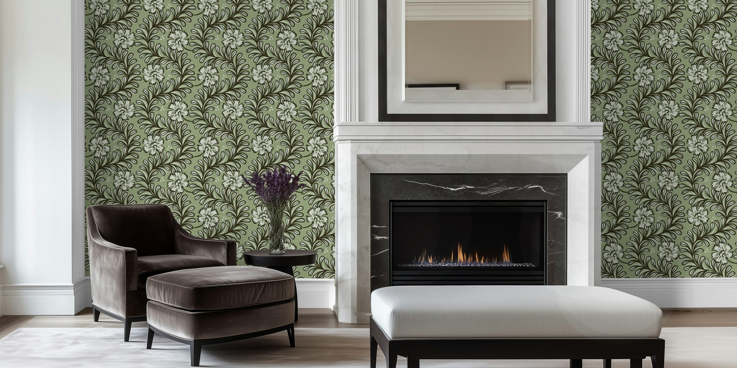 Climbing Leaves Floral Stripes wallpaper in room