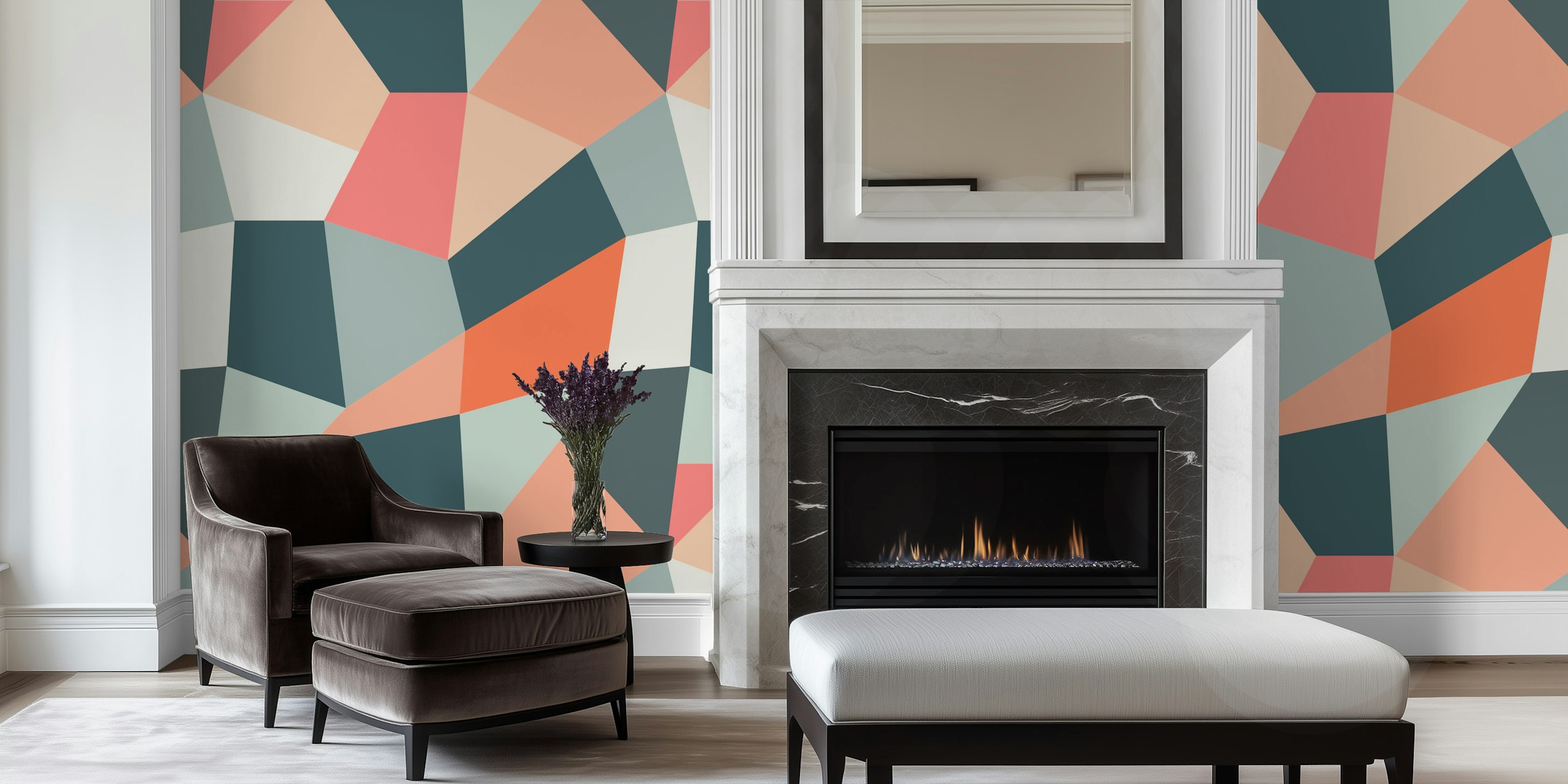 Abstract mosaic wallpaper in a modern room