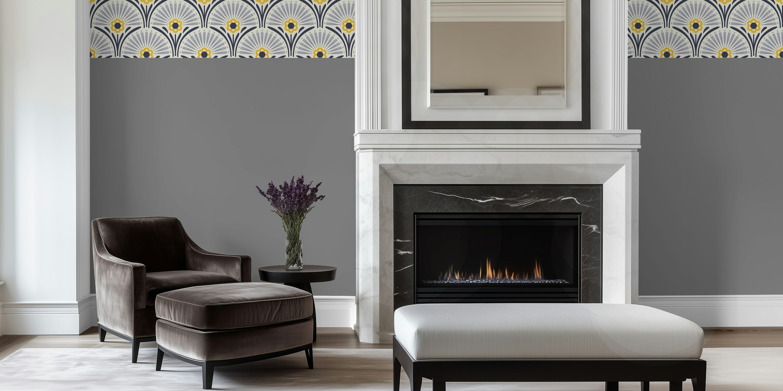 Papel de parede Vintage Floral Scallop em um quarto